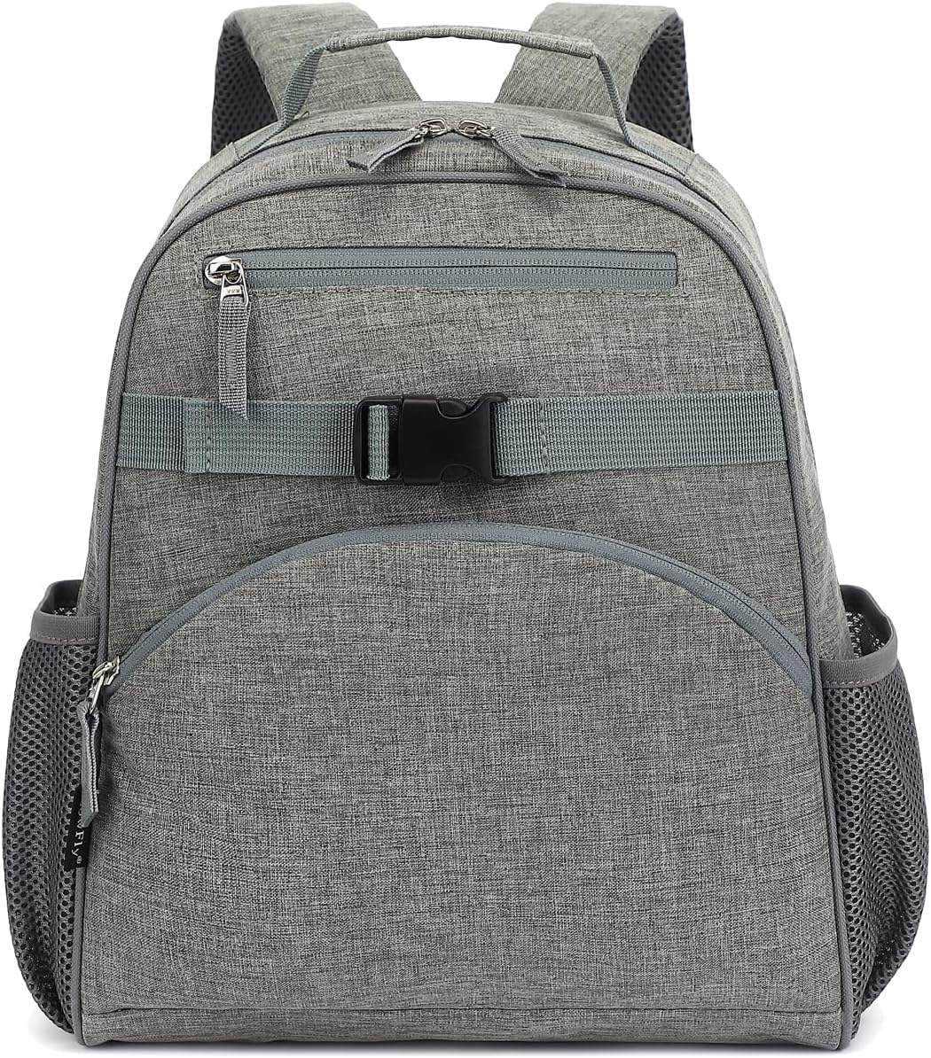 FlowFly Kids Backpack for Toddler Boys Girls, Simple Lightweight Bookbag for Daycare Kindergarten Elementary School Travel, Small Modern Bag (Medium 15''), Grey