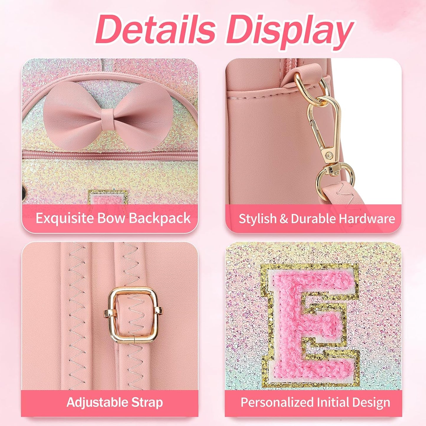 Christmas Birthday Gift for 2 3 4 5 6 7 8 9 10 Year old Girls Personalized Initial Mini Backpack Purse for Toddler Kids-Shine-E