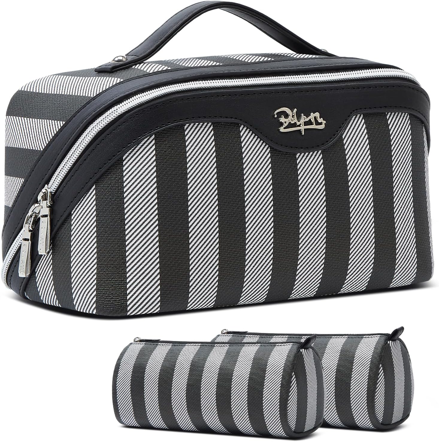 BOYATU Travel Makeup Bag for Women: Large Cosmetic Bag Set of 3 - PU Leather Make up Bag with