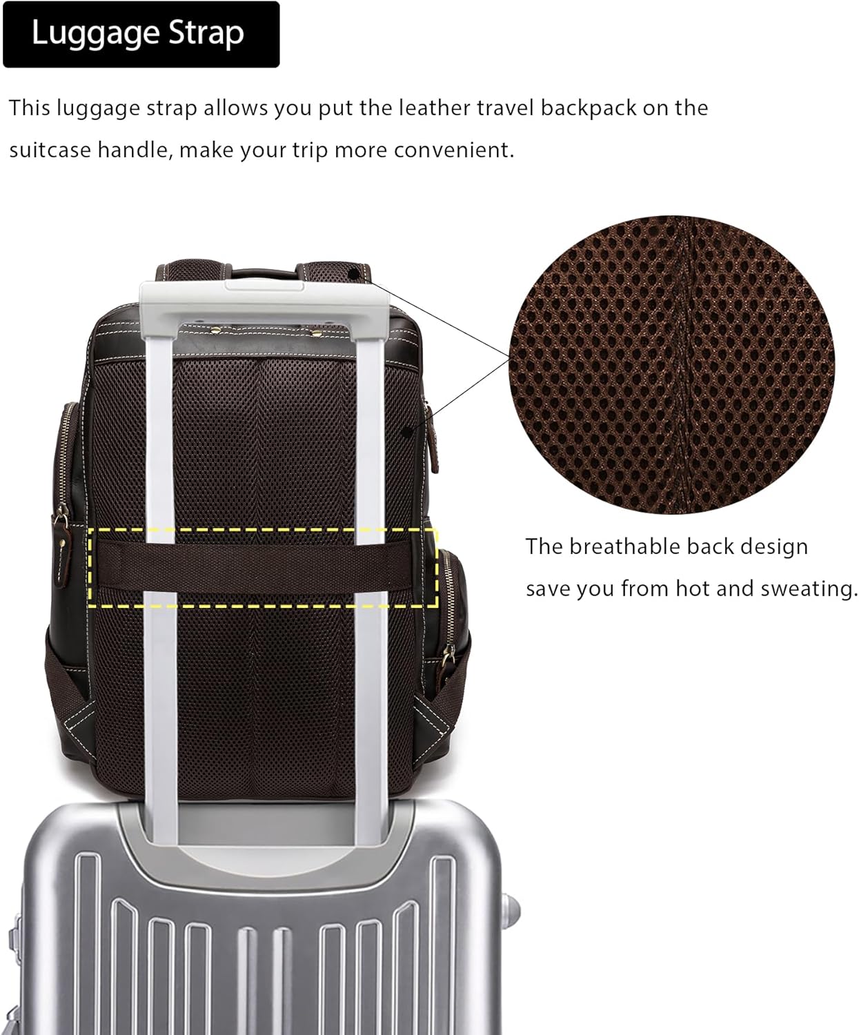 LANNSYNE Vintage Genuine Leather Backpack for men, 15.6" Laptop Backpack Travel Camping 24L Rucksack