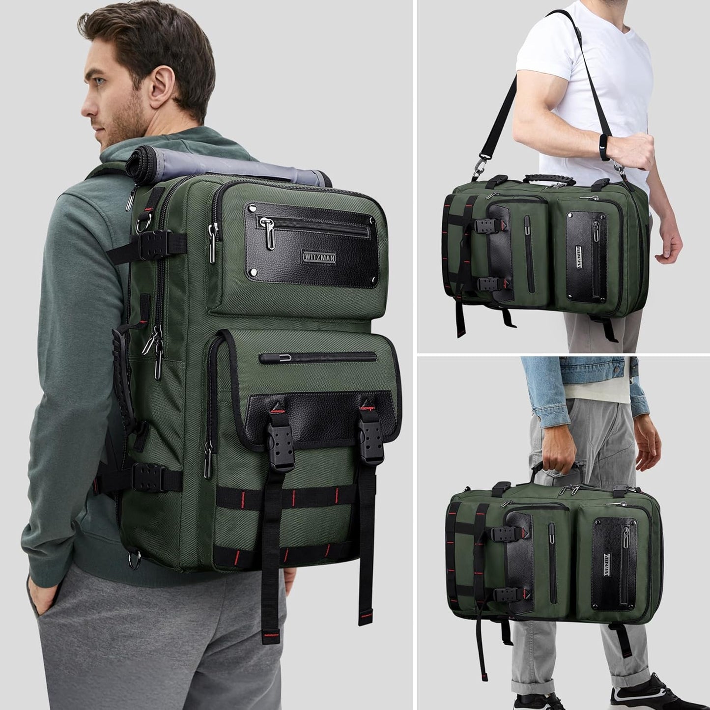 WITZMAN Carry On Travel Backpack for Men Duffle Bags Fit 17 Inch Laptop Airline Approved Laptop Backpack(B685 Army Green)