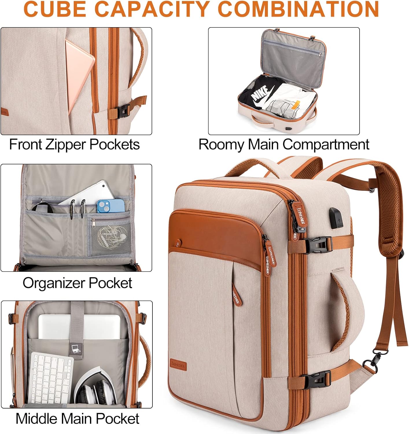 Lumesner Carry on Travel Backpacks, Extra Large 40L Flight Approved for Men & Women,Expandable