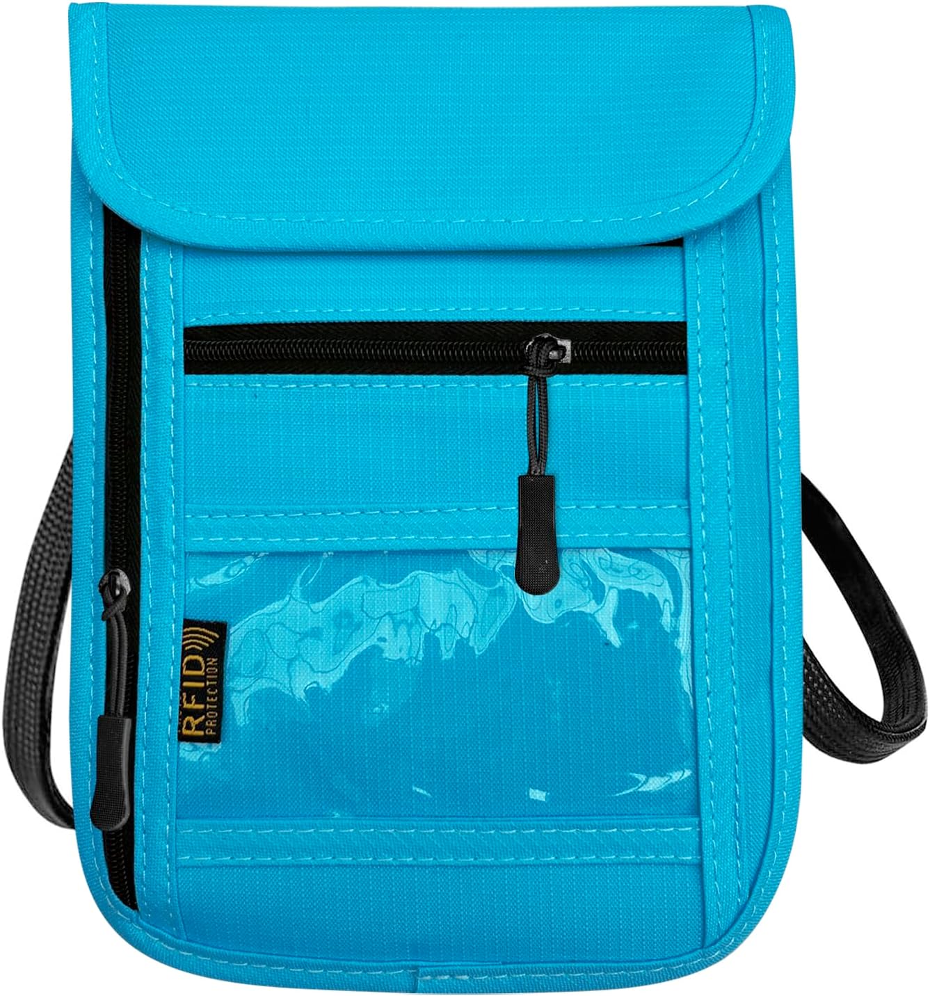 RFID Blocking Travel Neck Wallet Pouch and Passport Holder, Travel Neck Pouch Passport Holder for Women & Men - Light Blue