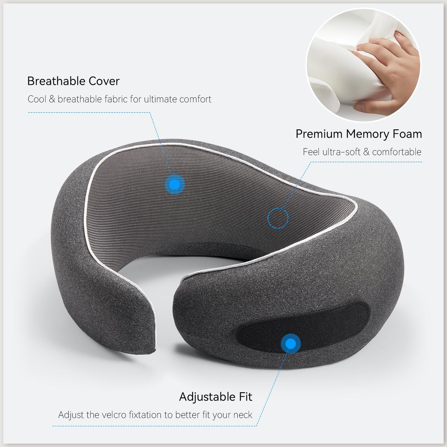 Asteraty Travel Pillow, Memory Foam Neck Pillow with Ergonomic 360° Support, Travel Neck Pillow for