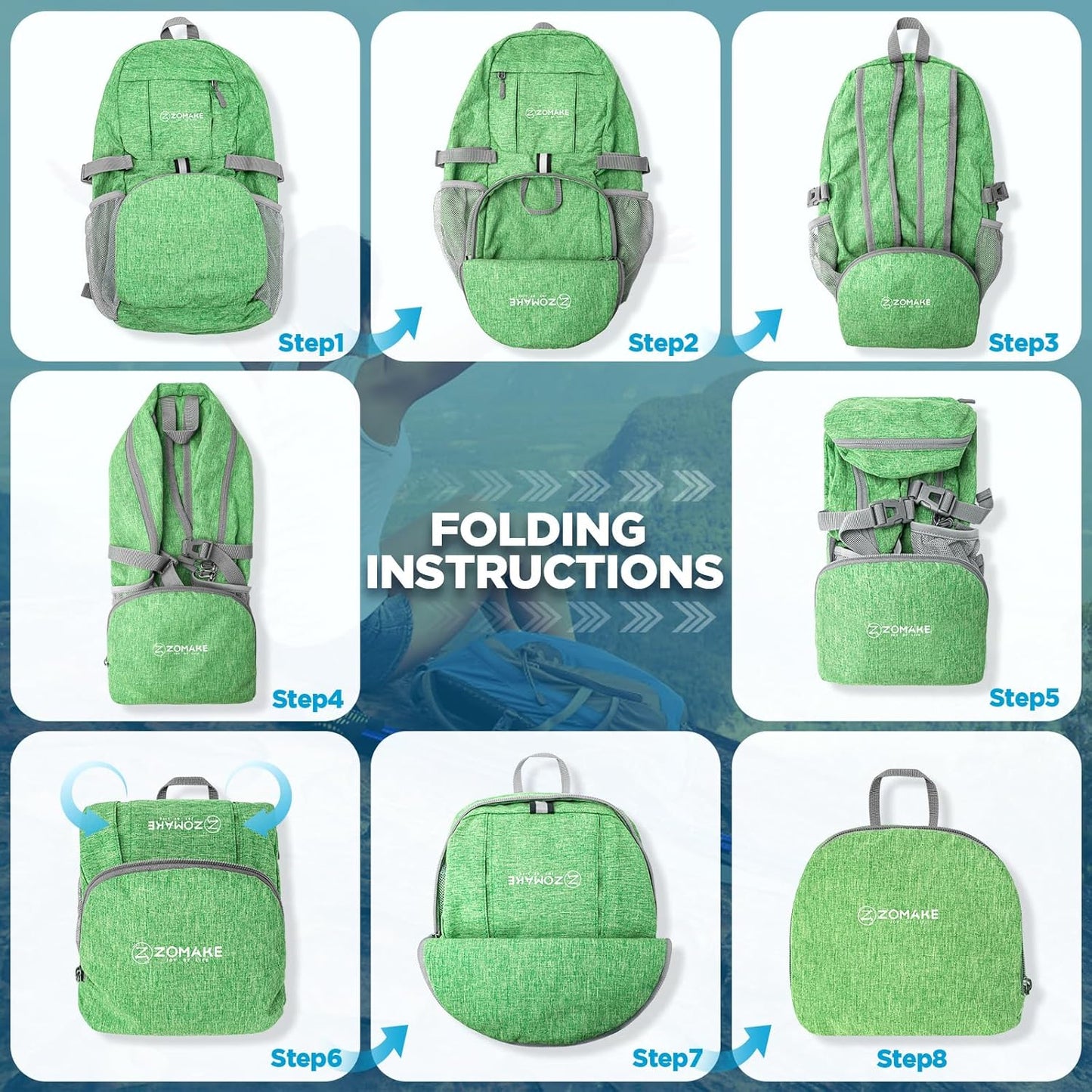 ZOMAKE Ultra Lightweight Packable Backpack 25L,Small Foldable Backpacks Hiking Water Resistant Collapsible Daypack for Women Men(Dark Green-B3)