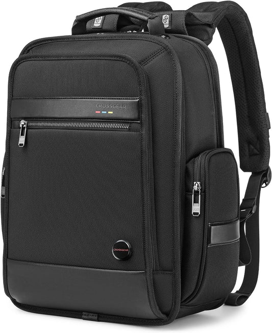 CROSSGEAR Business Laptop Backpack for Men Women, 20L Large Bookbag Travel TSA Approved Carry on Backpack Waterproof Casual Daypack 15.6" Professional Computer Bag with Thicker Compartments, Black