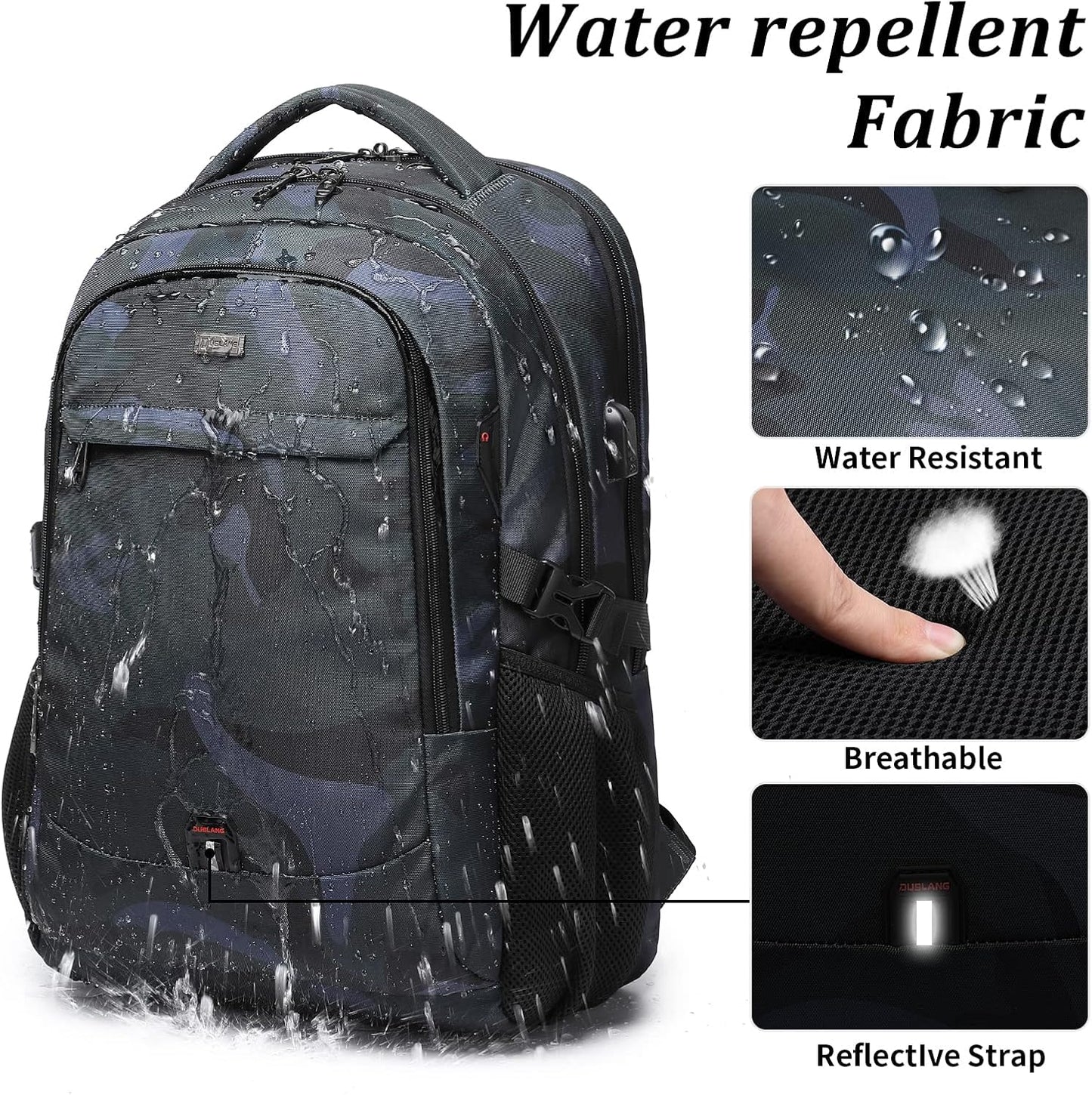 DUSLANG 17 Inch Travel Laptop Backpack Water Resistant Hiking Backpack for Men Laptop Bag with USB