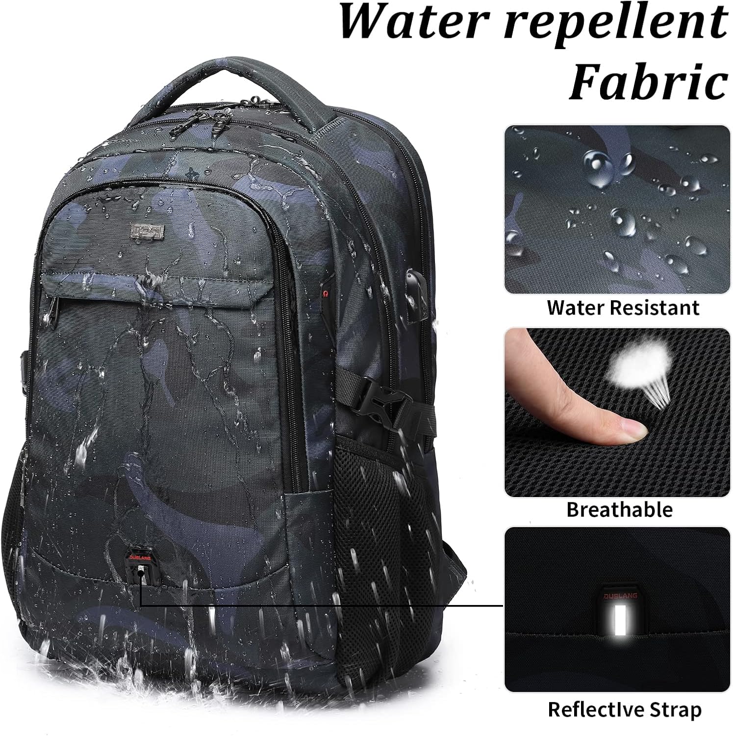 DUSLANG 17 Inch Travel Laptop Backpack Water Resistant Hiking Backpack for Men Laptop Bag with USB