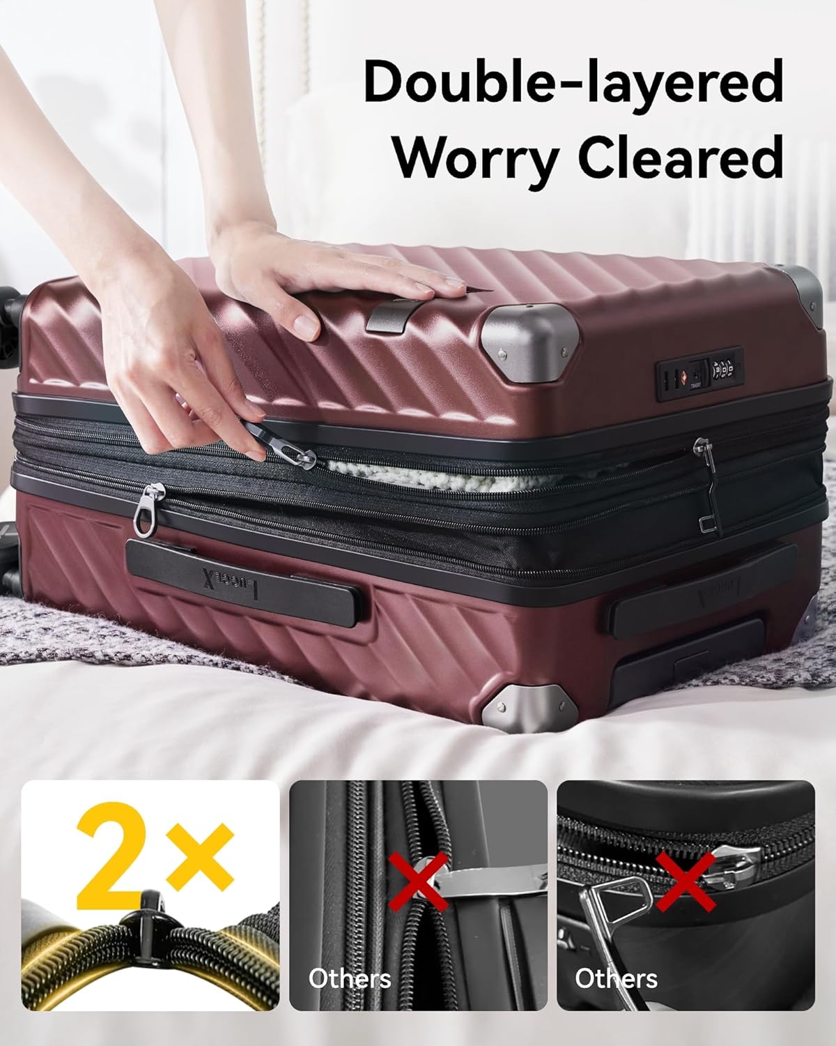 LUGGEX Luggage with Spinner Wheels, Polycarbonate Expandable Hard Shell Suitcase, Carry On 20 Inch, Pink