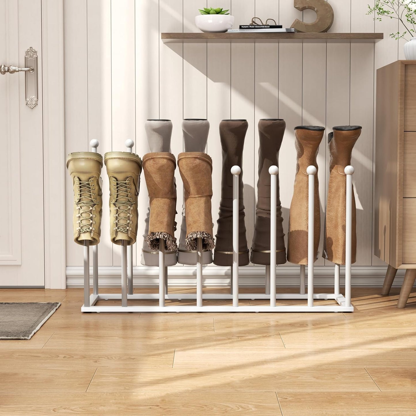 pickpiff Free Standing Shoe Racks - 19.5 Inch White Metal Boot Rack Organizer Tall Boots for Dorm