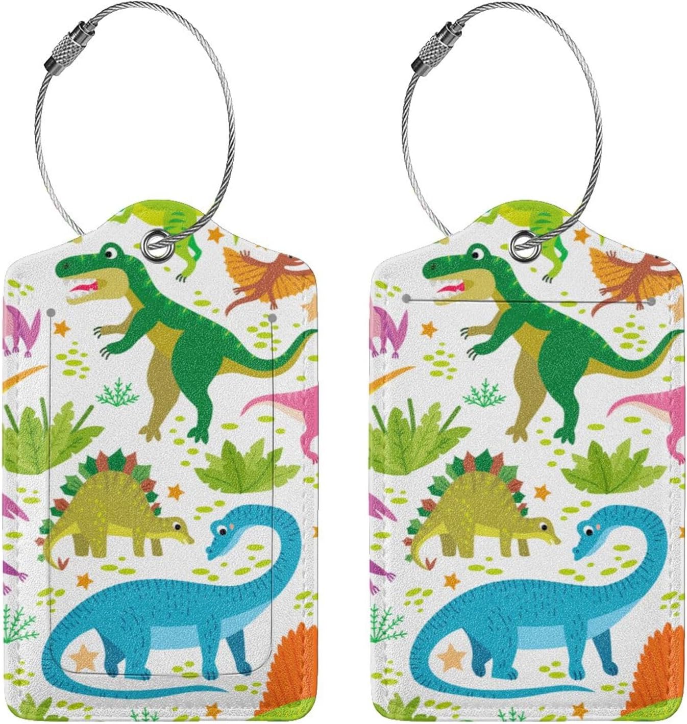 2 Pcs Cute Dinosaur Luggage Tag for Suitcases, Cruise Ship Essential Travel Gift for Men Women Couple Kids Boy Girl Children, Dinosaur Party Decorations Supplie, Funny Dino Christmas Birthday Gift