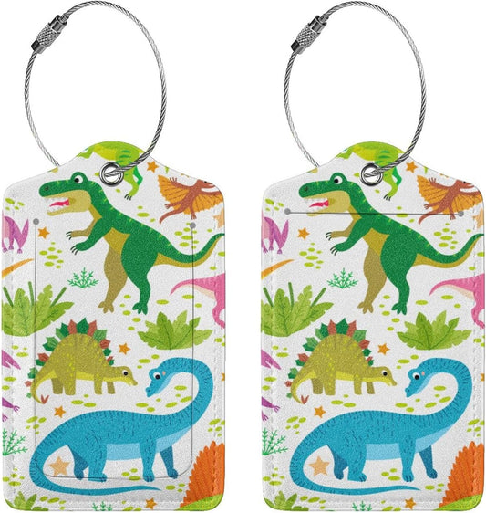 2 Pcs Cute Dinosaur Luggage Tag for Suitcases, Cruise Ship Essential Travel Gift for Men Women Couple Kids Boy Girl Children, Dinosaur Party Decorations Supplie, Funny Dino Christmas Birthday Gift