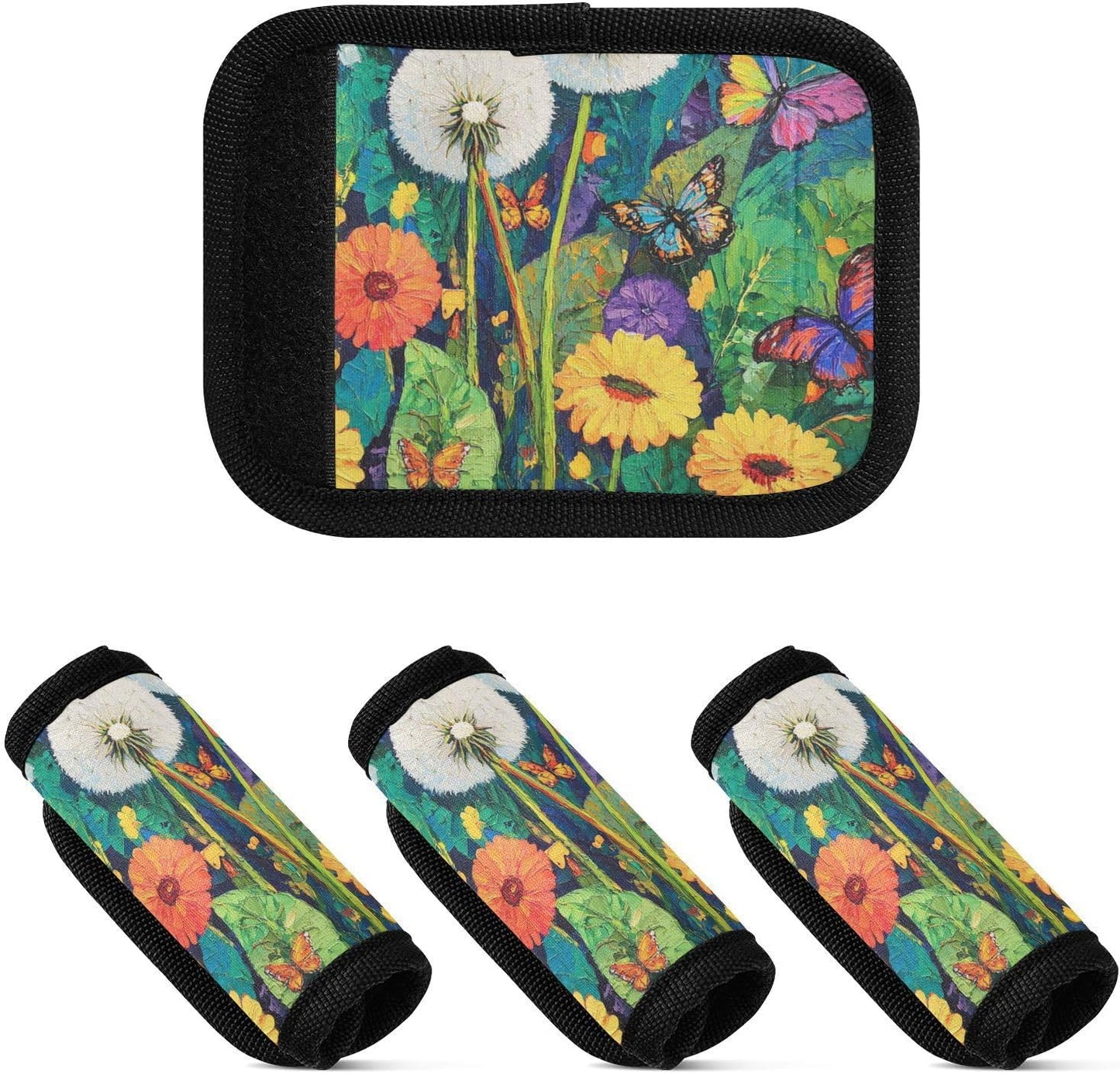 Colorful Dandelions and Butterfly 2 Pack Luggage Handle Wraps Covers for Suitcase Identifiers Bag Tags Travel Accessories