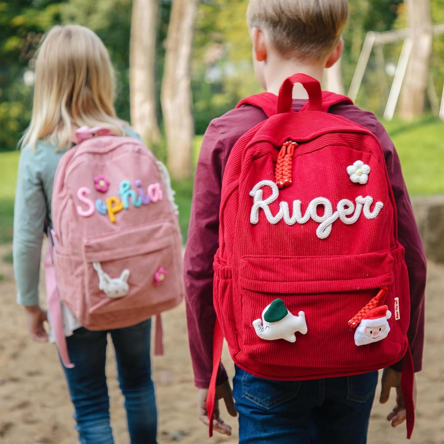Personalized Corduroy Kids Backpack, Custom Name School Bag with Decorative Stitching, Toddler BackPack, Back to School Gift, Available in M and S sizes (Pink)