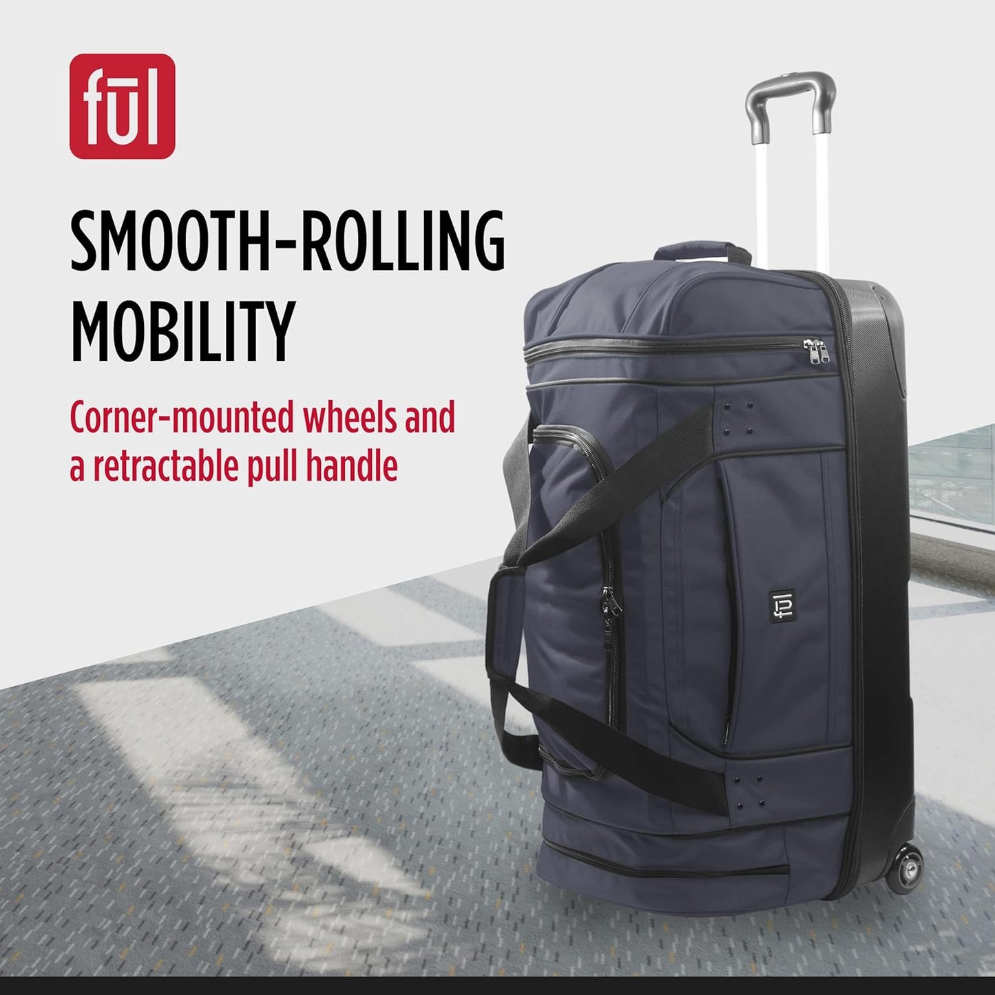FUL Workhorse 30 Inch Rolling Duffel Bag, Checked Travel Luggage with Hardshell Base and Wheels