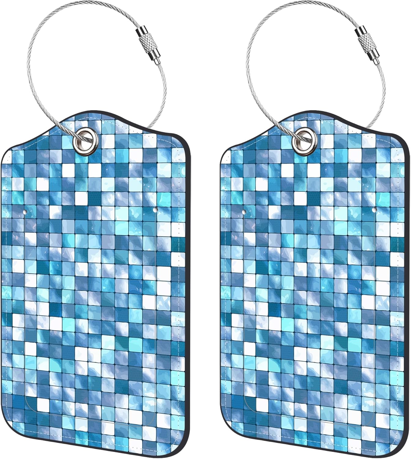 2 Pack Luggage Tags for Suitcase,Abstract Squares PU Leather Idea Baggage Tag with Name Labels Privacy Cover Metal Ring Men and Women Travel Cruise Labels