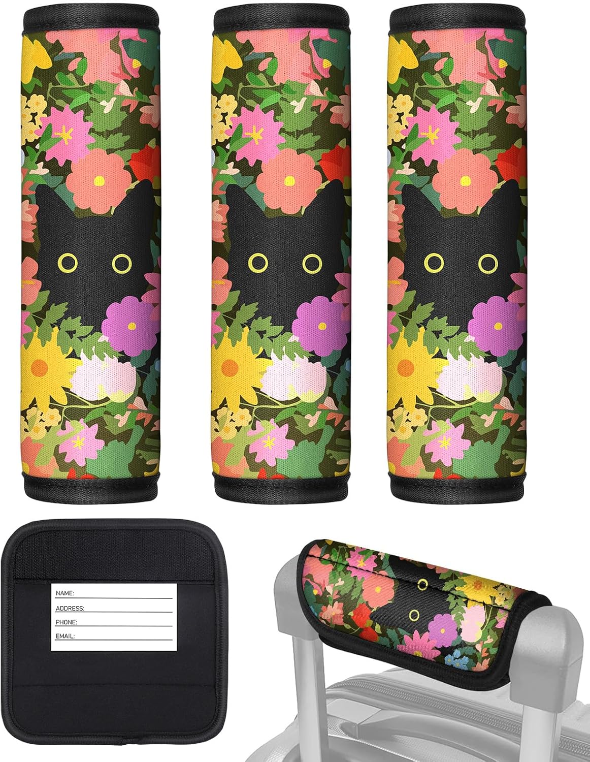 Slohif Luggage Handle Wrap 3Pcs Suitcase Identifier - Bag Strap Cover For Bogg Travel Accessories Easy Identification Bright Marker Sleeve Grips Comfort Neoprene Concealed Tag For Airport Cat