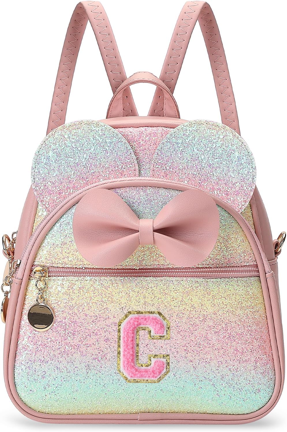 Christmas Birthday Gift for 2 3 4 5 6 7 8 9 10 Year old Girls Personalized Initial Mini Backpack Purse for Toddler Kids-Shine-C