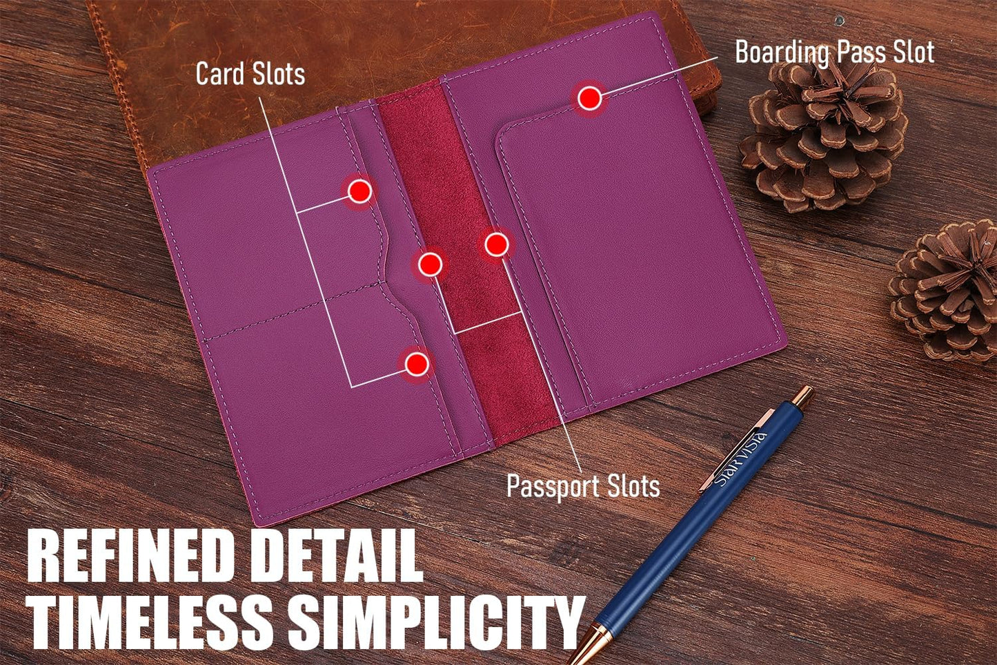 STAR VISTA Albatross Leather Travel Passport Holder, Minimalist Design, Calfskin Leather Case for Women and Men - Slim Passport Wallet, Bifold, RFID Blocking, Violet