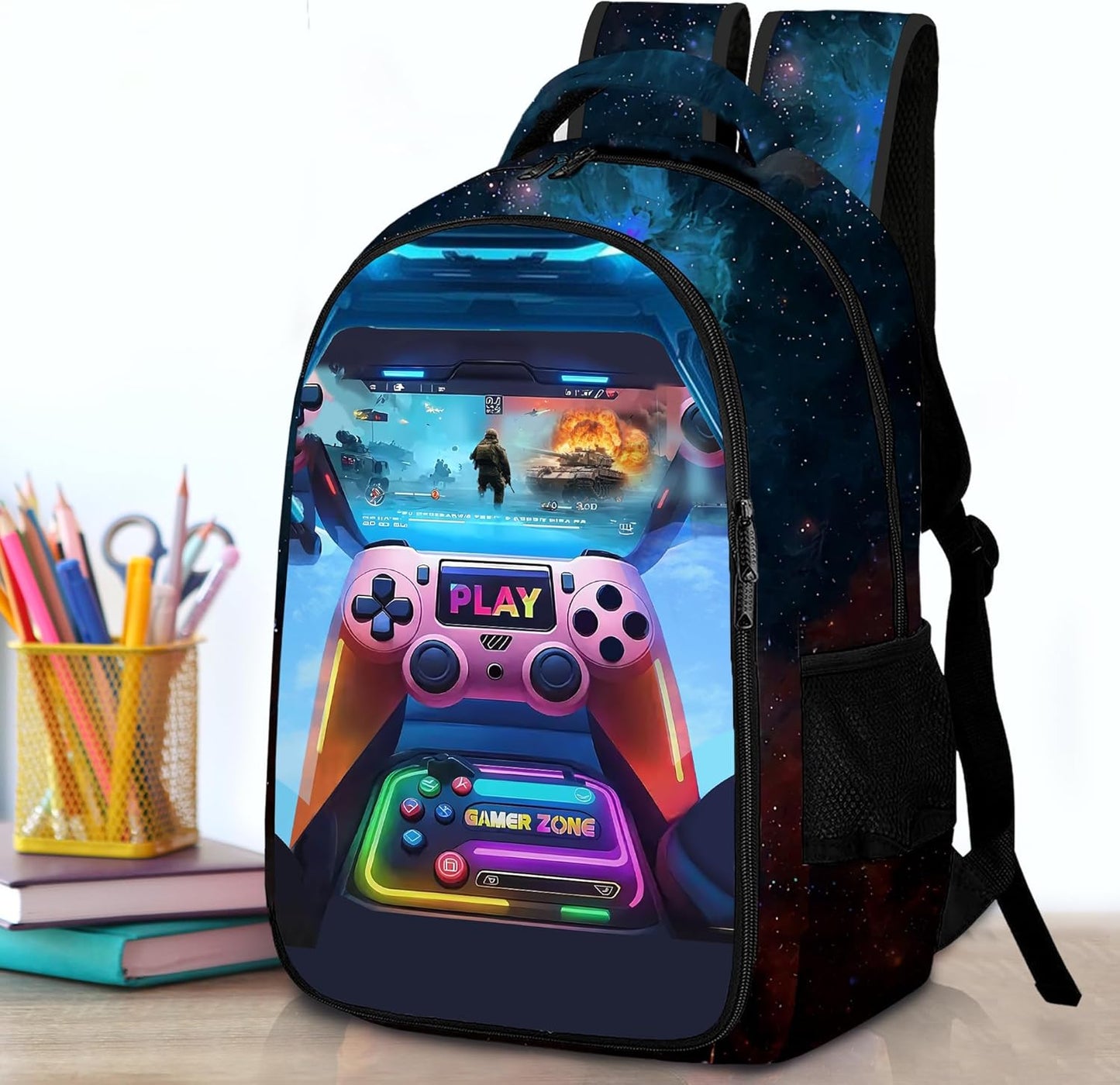Game Backpack Set for Boys, Gaming Backpack 3 Pack, Boys Lunch Box, and Pencil Bag for Kids, 17"