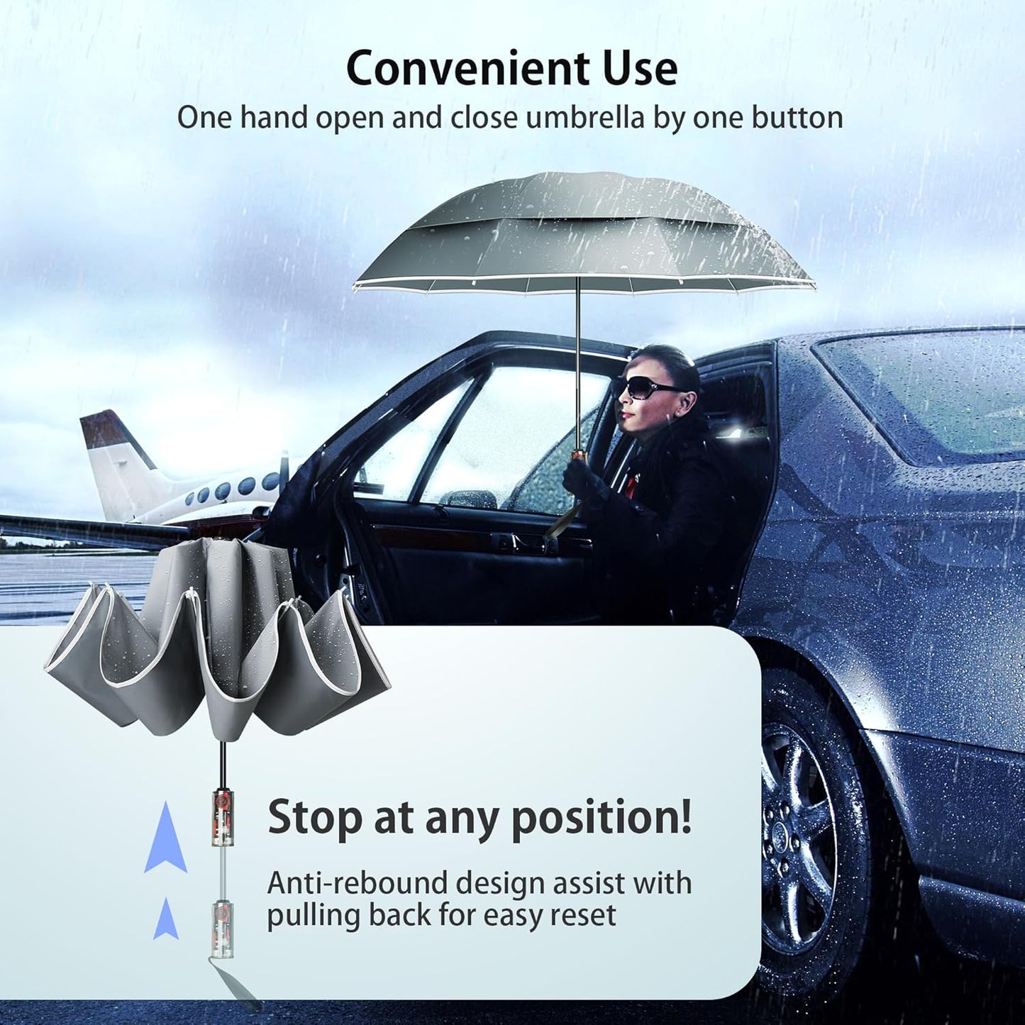 Urvoix Compact Golf Umbrellas Windproof, Travel Umbrella for Rain, 10 Ribs Aluminum Alloy &
