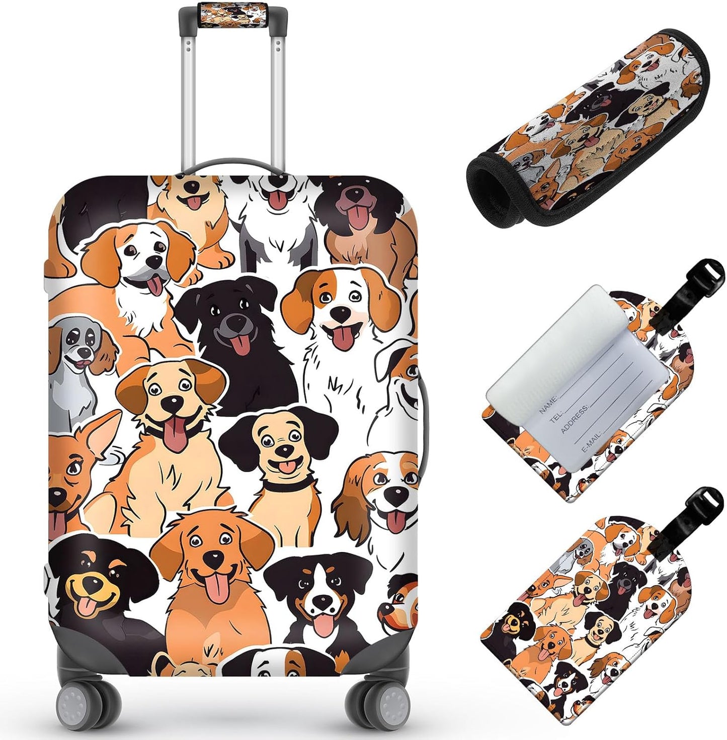 Travel Luggage Cover Set, Multiple Cute Dogs, Water-Resistant, 22-24 inch, M
