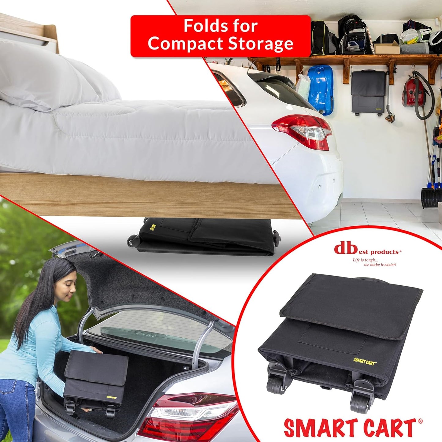 dbest products Smart Cart, BLACK Collapsible Rolling Utility Cart Basket Grocery Shopping Teacher Hobby Craft Art