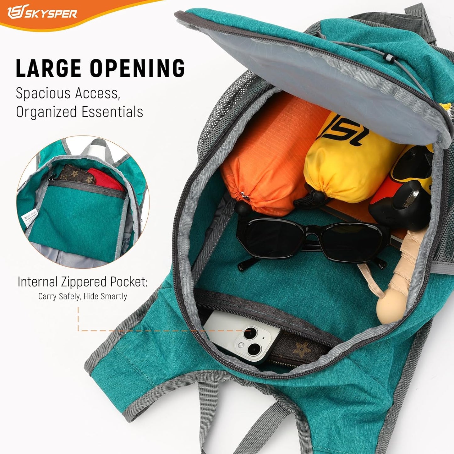 SKYSPER 15L/20L Foldable Hiking Backpack Lightweight Packable Travel Daypack with Chest Strap Small