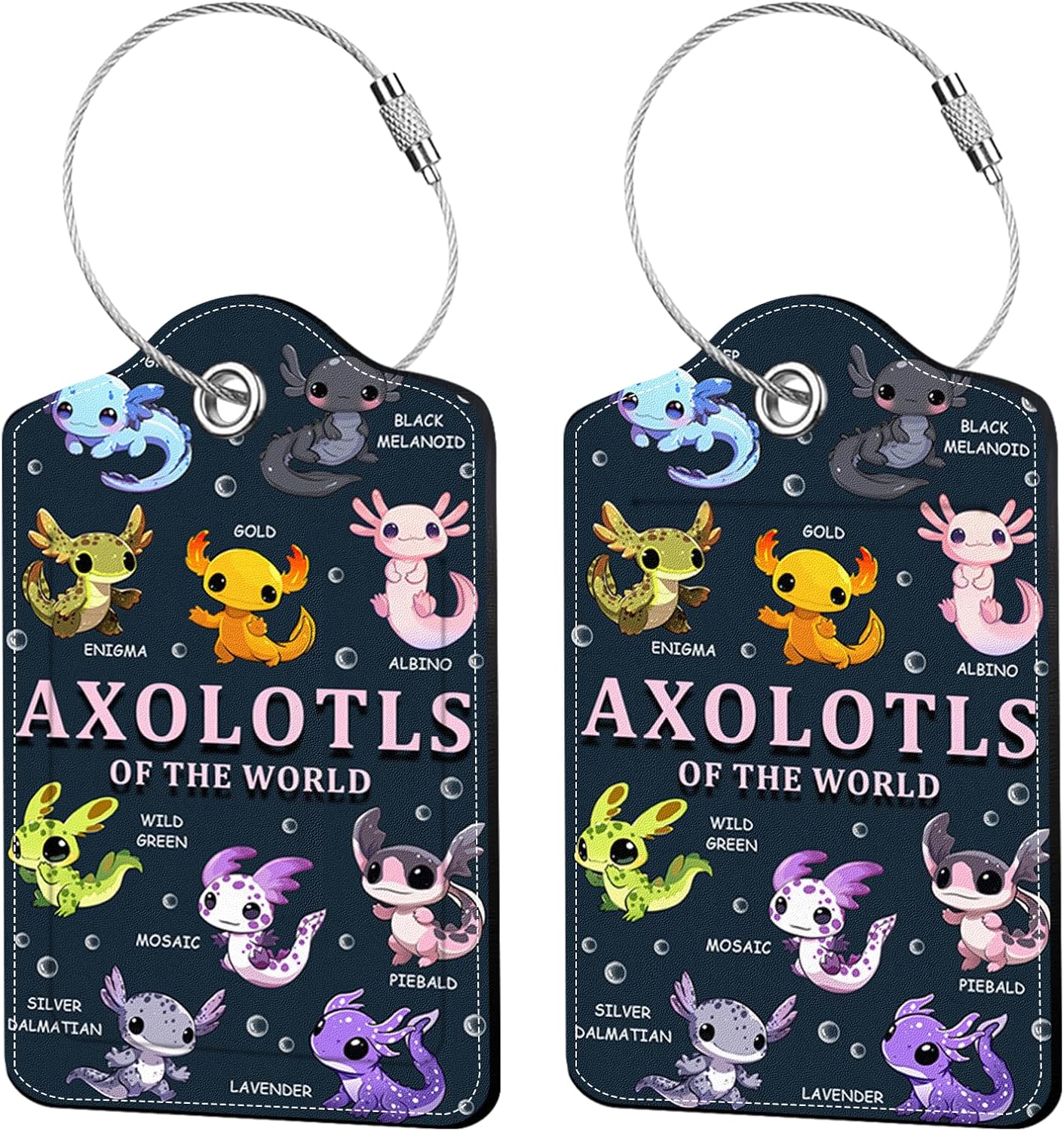 2 Pcs Axolotl Luggage Tags for Suitcase, Leather Luggage Tags Cute, Privacy Cover ID Label with Stainless Steel Loop & Address Card, Axolotl Travel Bag Tag Luggage Accessories for Suitcases