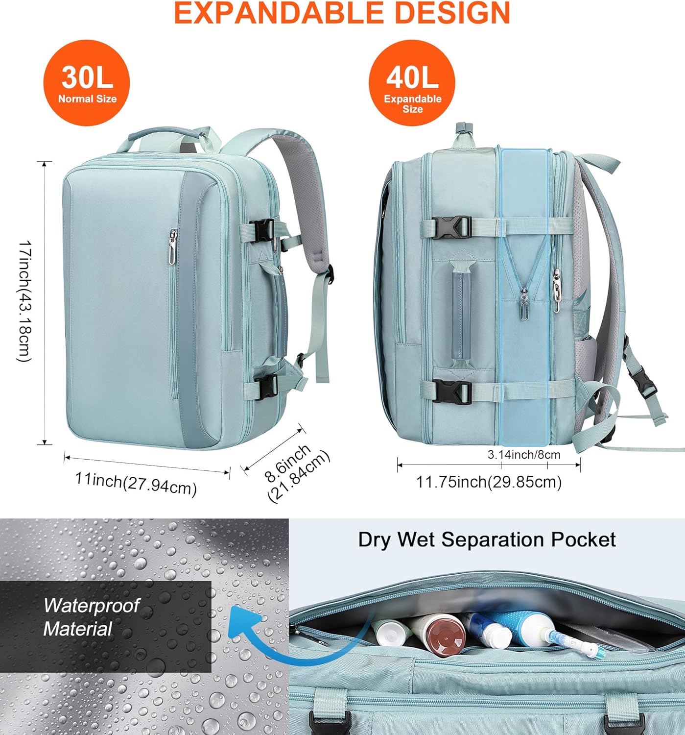 PIJUSHI Travel Backpack for Women Expandable Carry on Luggage Backpack Airline Approved Personal