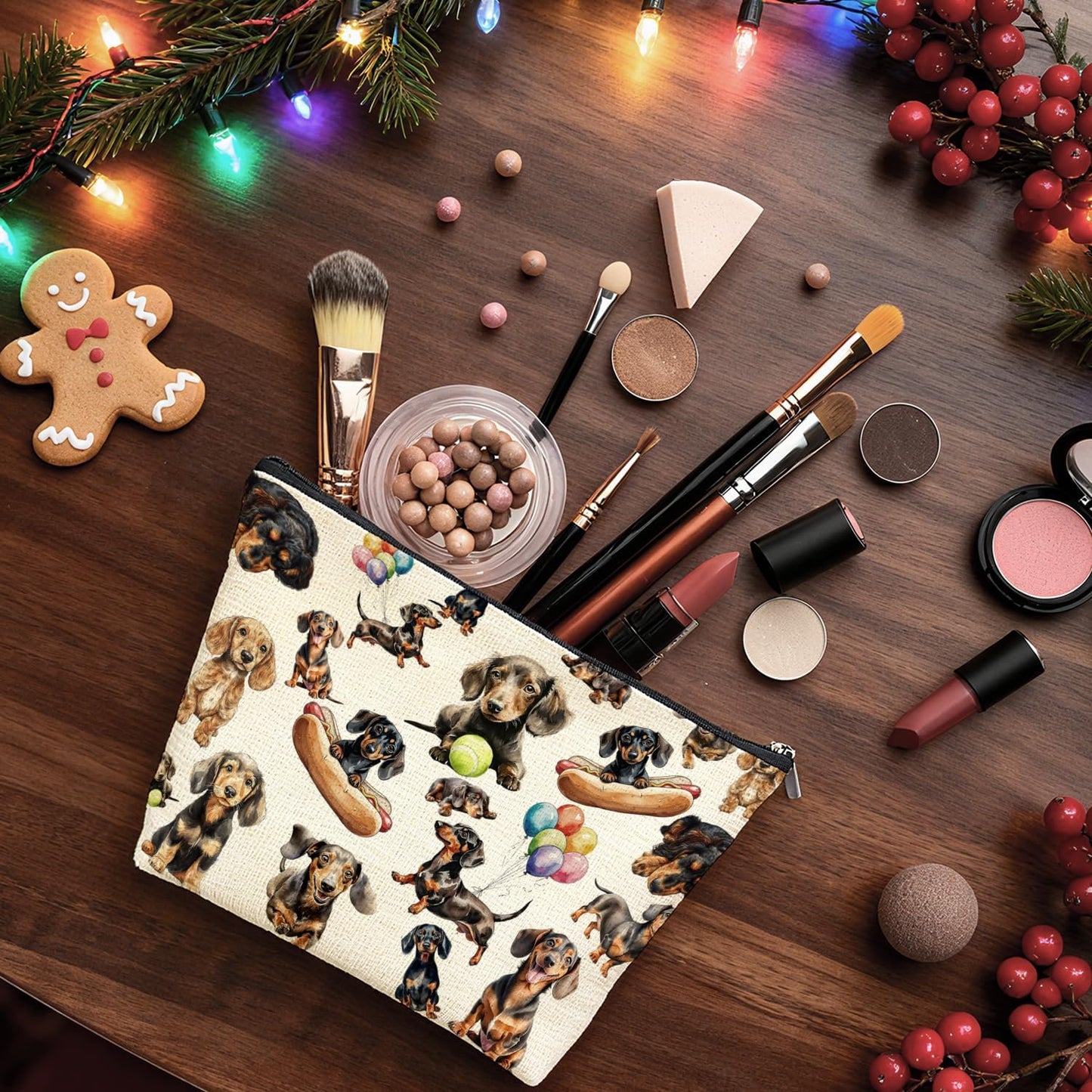 Funny Dachshund Makeup Bag Gifts for Women, Gifts for Dachshund Lovers, Weiner Dog Cosmetic Bag, Sausage Doxie Dog Zipper Makeup Pouch Travel Toiletry Bags