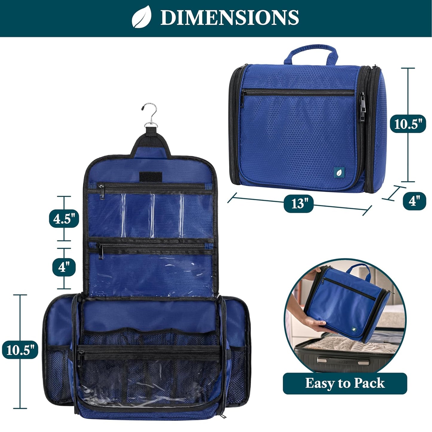 PAVILIA Large Hanging Toiletry Bag Travel Bag Women Men, Cosmetic Organizer, Water Resistant Makeup