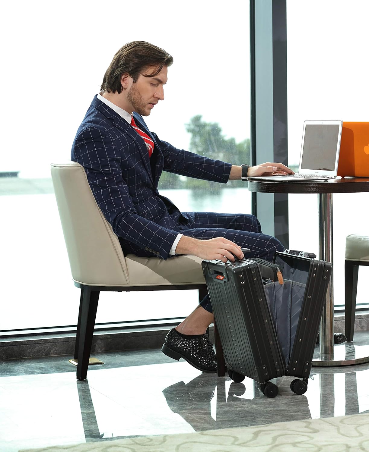 Aleon All Aluminum Lightweight 20" Business Laptop Briefcase - Vertical Open Carry-On, TSA Approved Suitcase, Four 360° spinner wheels, Compartment, Hard Side Cabin Bag for Travel & Business (Onyx)