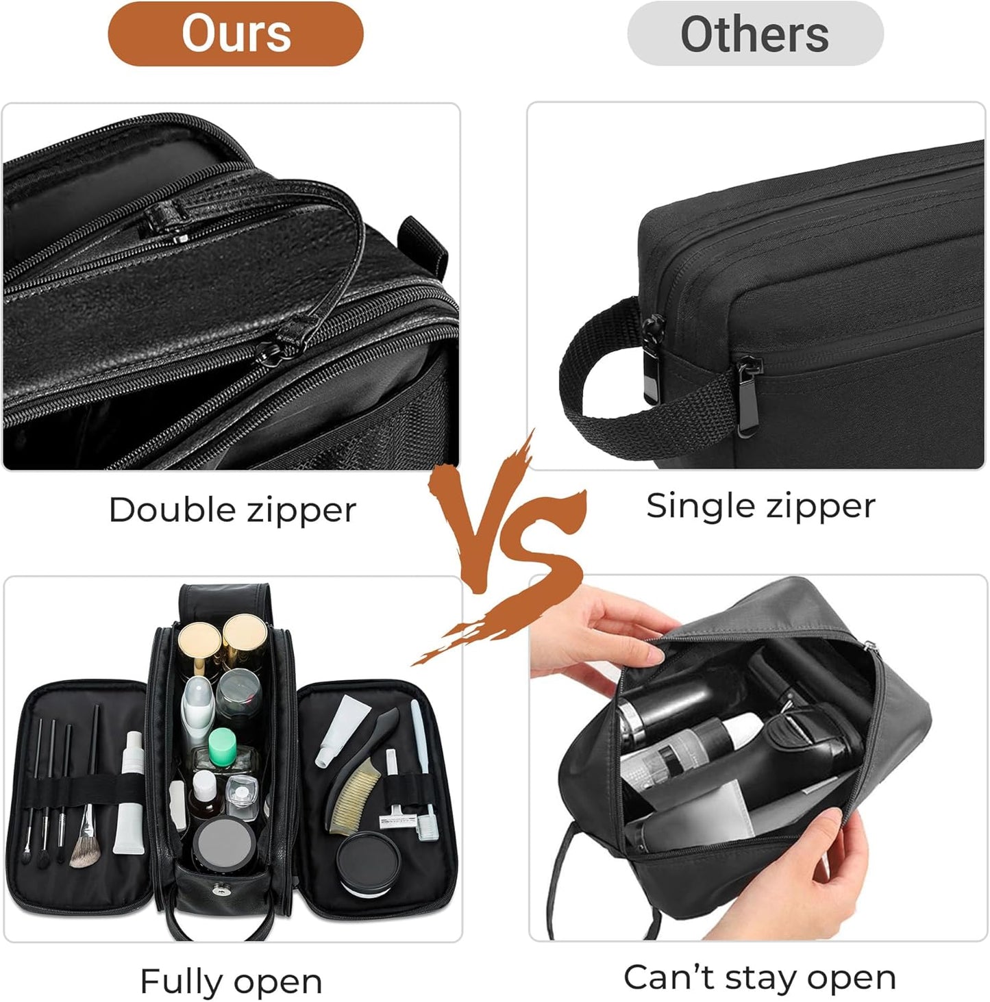 Elviros Toiletry Bag for Men, Large Travel Shaving Dopp Kit Water-resistant Bathroom Toiletries Organizer PU Leather Cosmetic Bags
