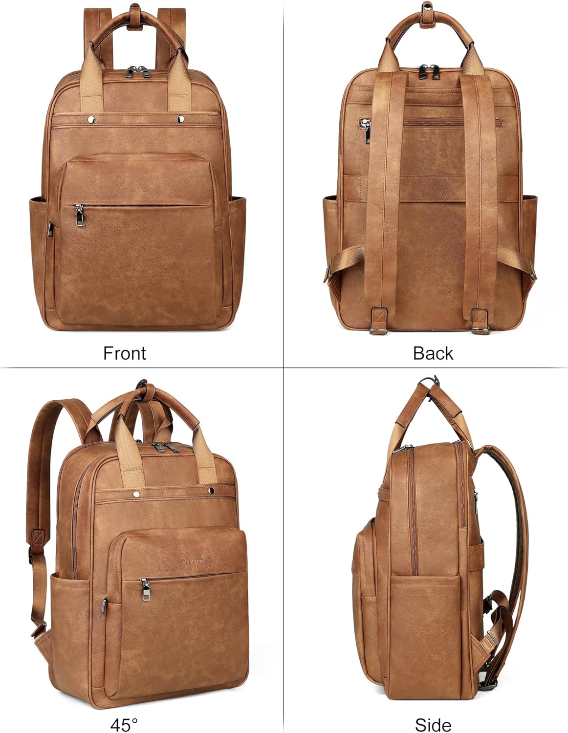 MASINTOR Leather Laptop Backpack for Women, Stylish Computer Backpack College Business Work Shoulder Bags Work and Travel Mocha Brown