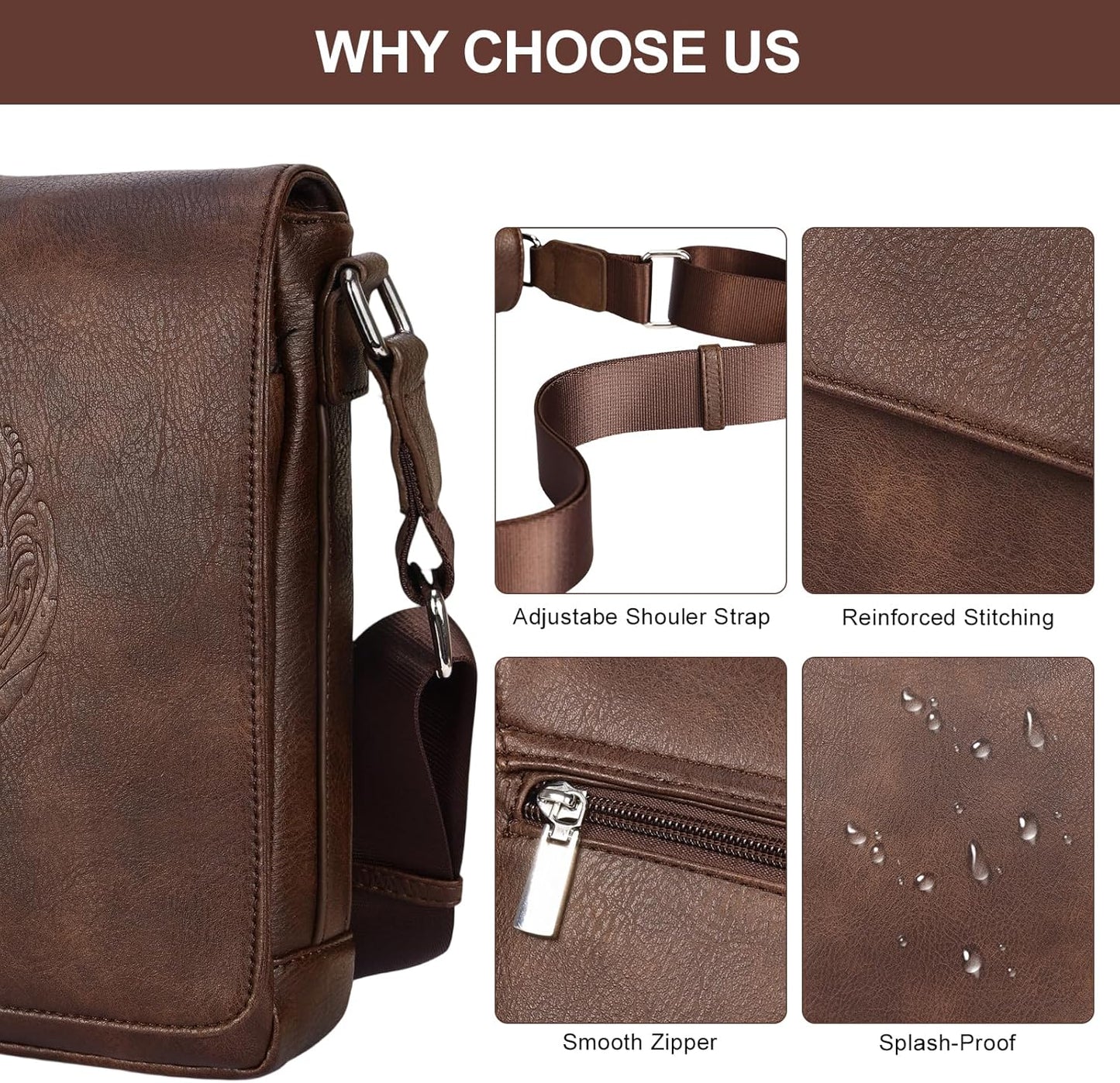 Leathario Men's Crossbody Bag, Vegan Leather, Shoulder Purse Side Sling Satchel, Small Messenger