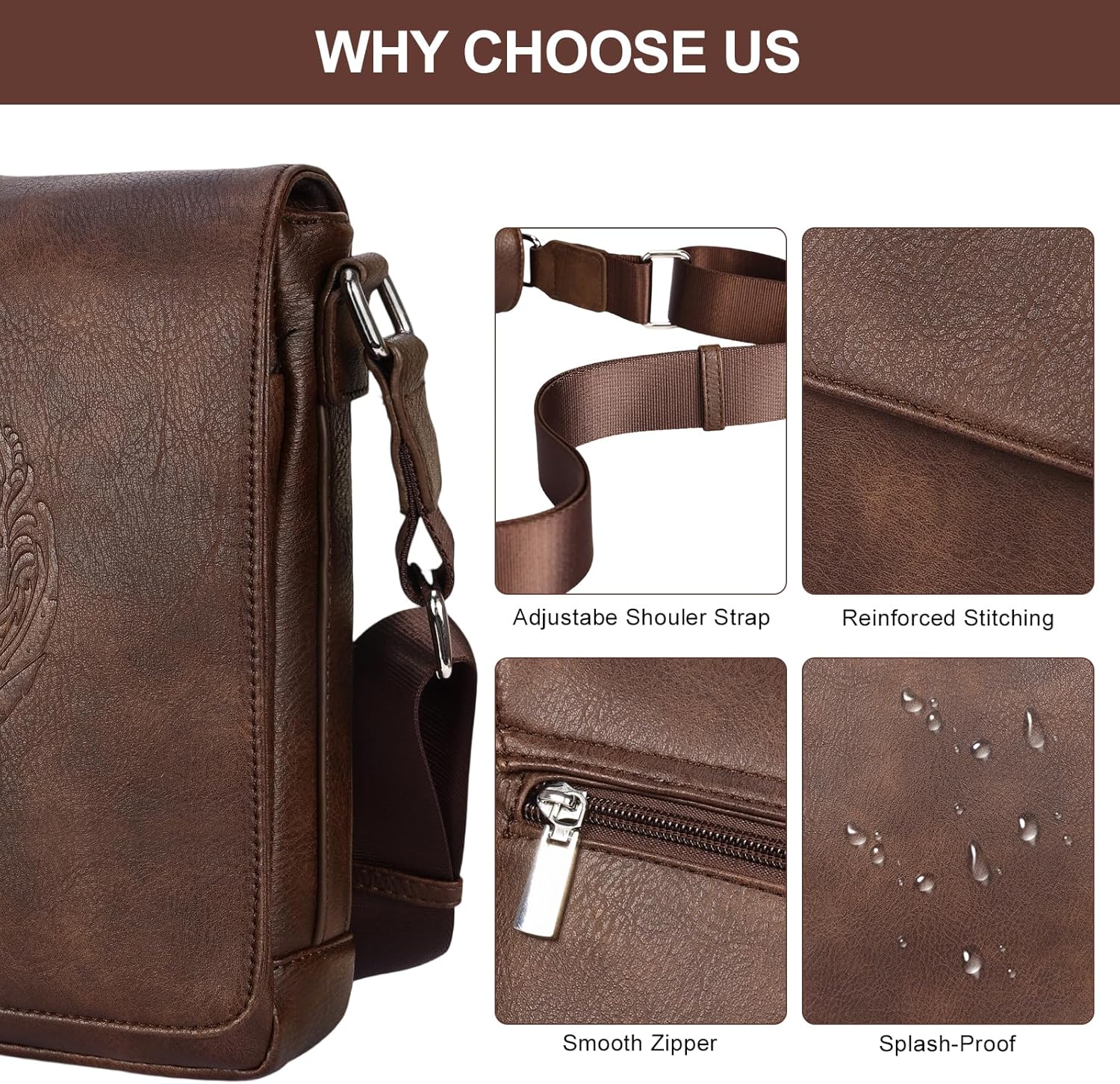 Leathario Men's Crossbody Bag, Vegan Leather, Shoulder Purse Side Sling Satchel, Small Messenger