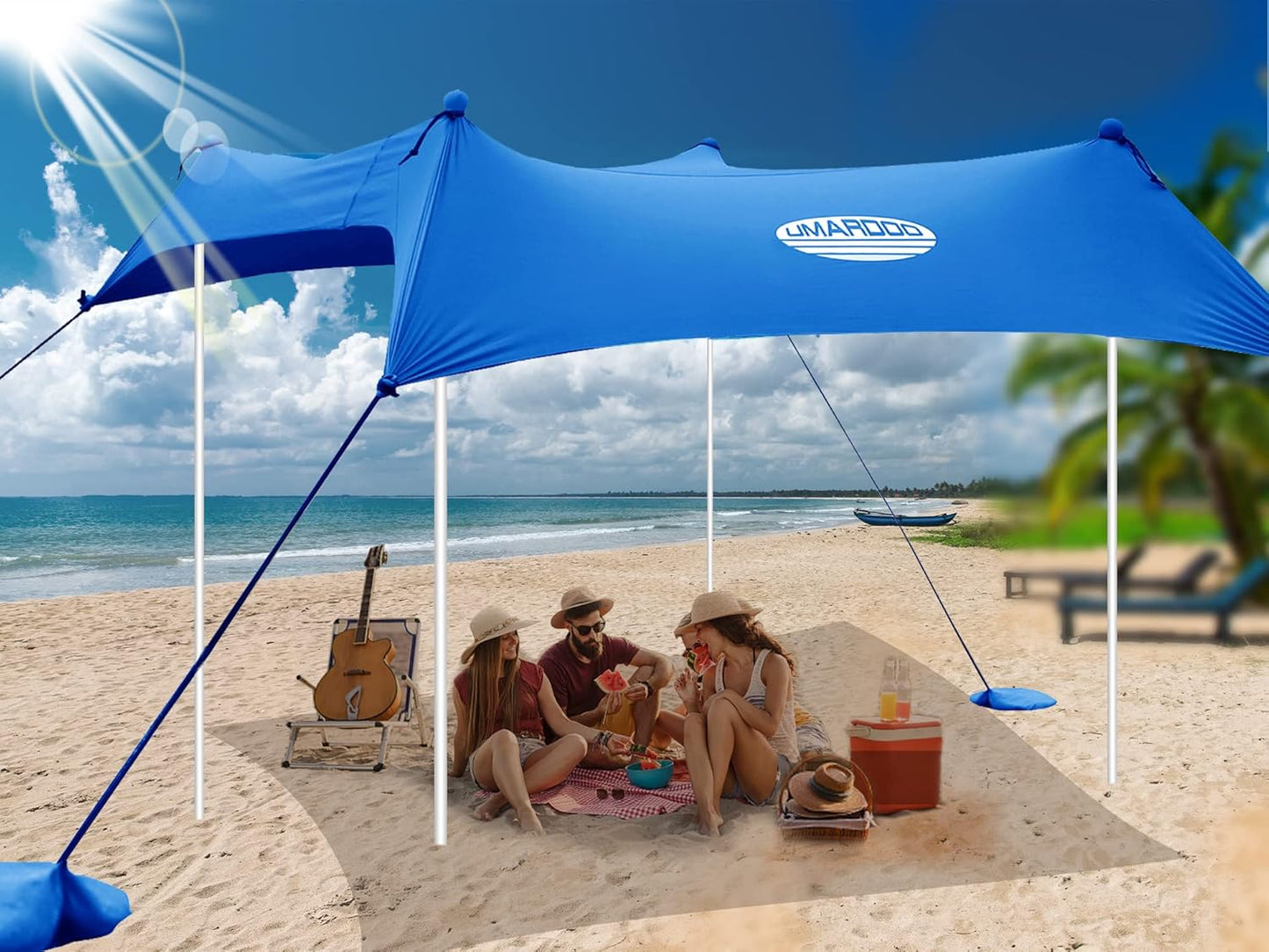 UMARDOO Family Beach Tent Canopy Sun Shade Portable 10×10FT, Large Wind Resistance Beach Sun