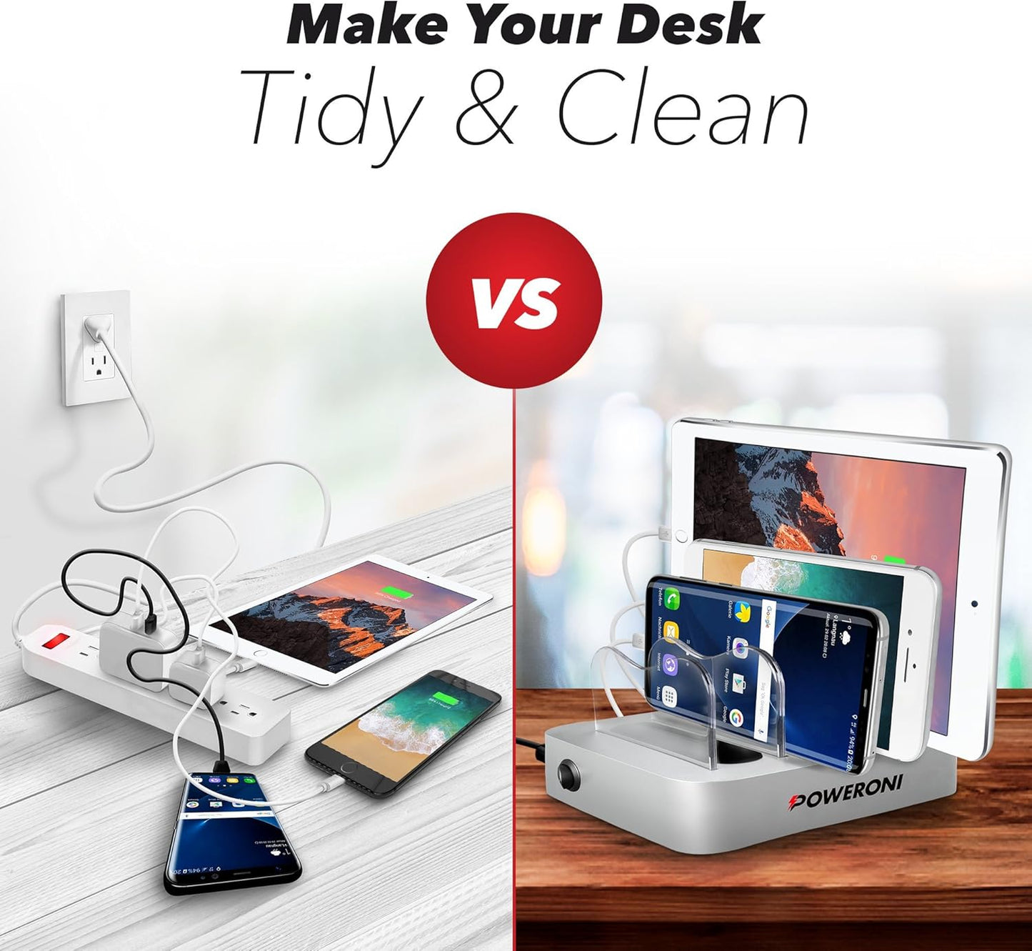 4 Port USB Charging Station - Fast Charging Dock for Multiple Devices Apple - Multi Device Charger Station - Compatible with Apple iPad, iPhone, Android, and Tablet - Charge Rack