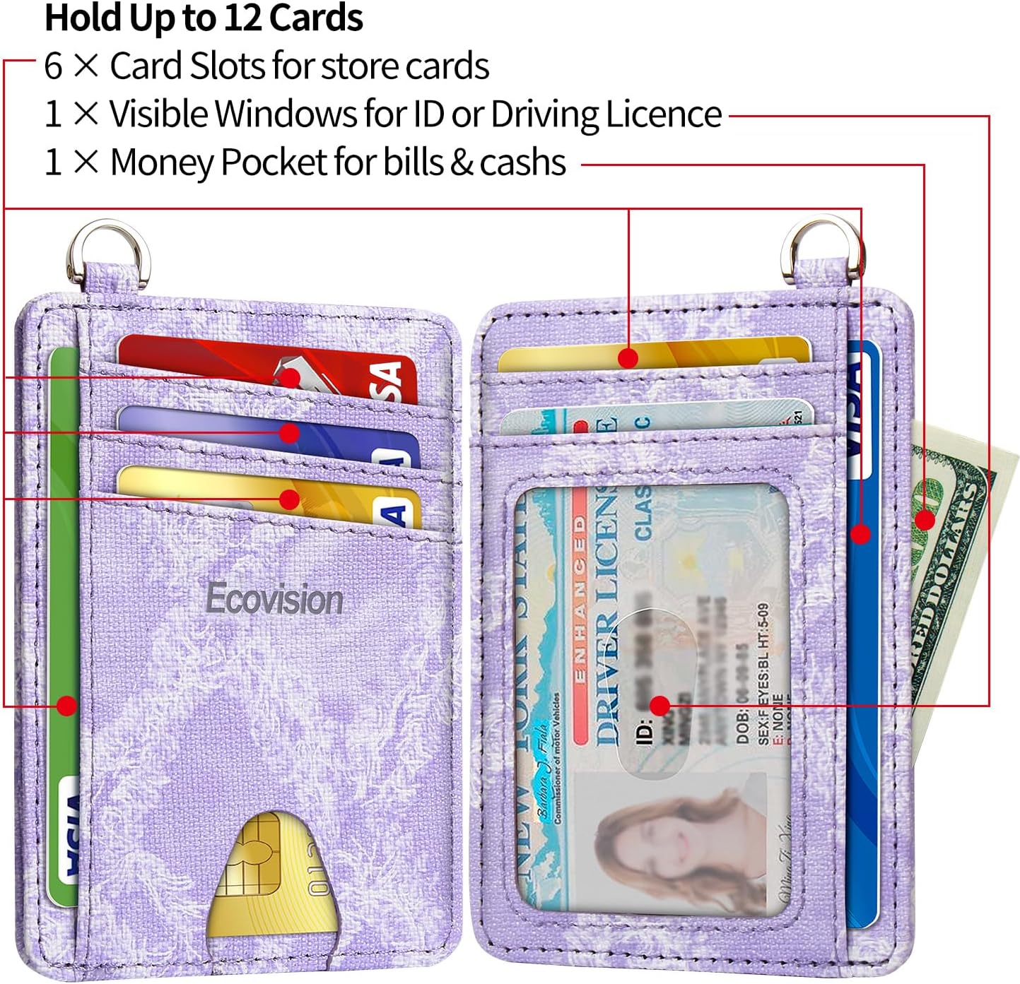 EcoVision Slim Minimalist Front Pocket Wallet, RFID Blocking Credit Card Holder Wallet with Detachable D-Shackle for Men Women