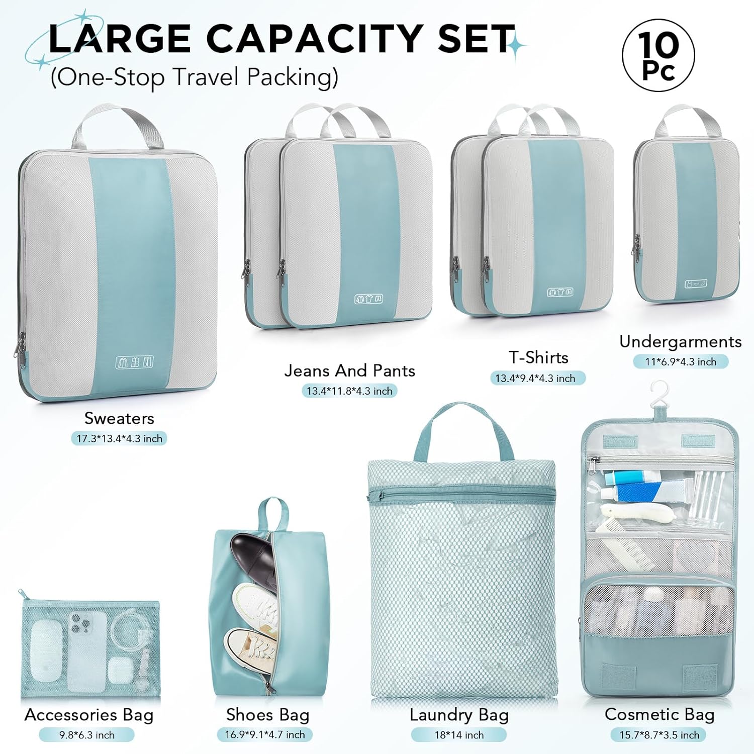 10 Set Compression Packing Cubes for Travel Essentials,Compressible Expandable Packing Cubes for