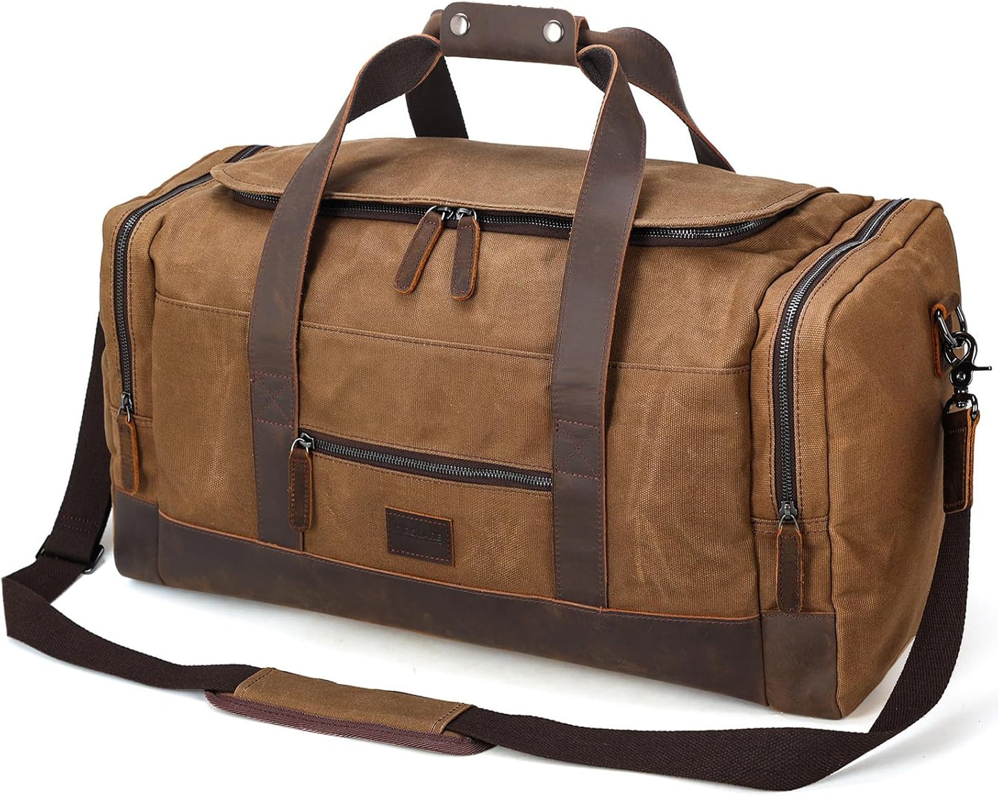 Polare 23" Waxed Canvas Cowhide Leather Travel Duffle Bag 42L Duffel Bag Waterproof Overnight Carry on Luggage Sport Weekender Bag For Men (Brown-23")