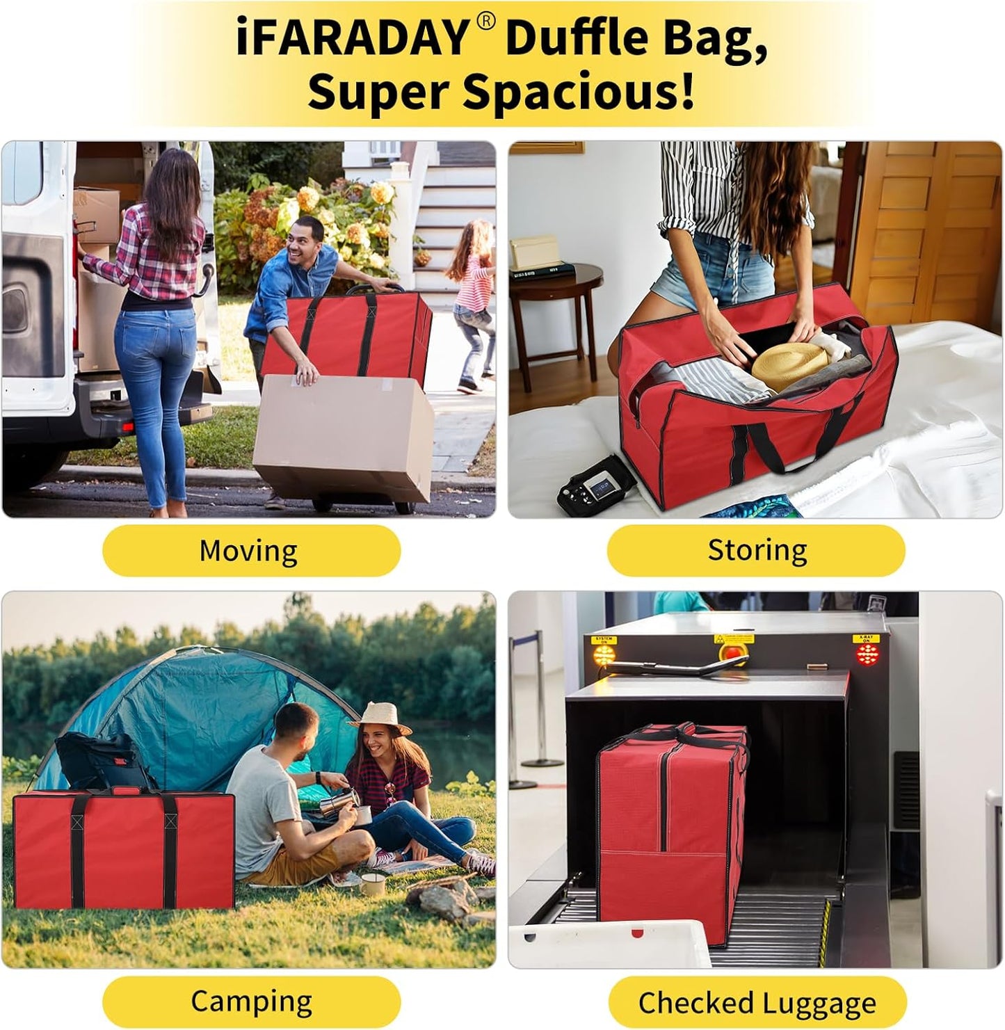 130L Extra Large Duffle Bag - 35 inch Heavy Duty & Water Resistant Duffel Bag Durable Luggage Storage Bag for Camping, Travel, Sports (Red)