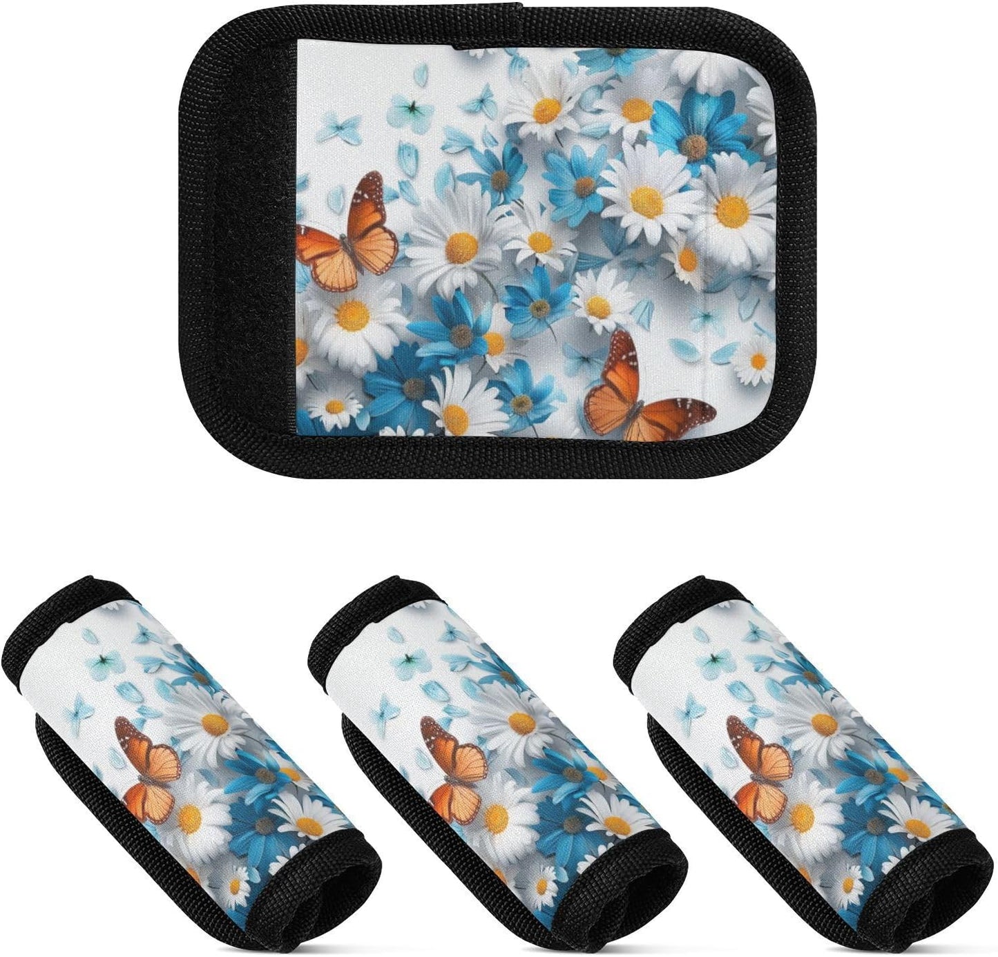 2Pcs Luggage Handle Wrap Suitcase Identifier Handle Covers Tags Soft Travel Bags Luggage Handle Gripper Accessories for Airplane Flying White Daisy and Butterflies