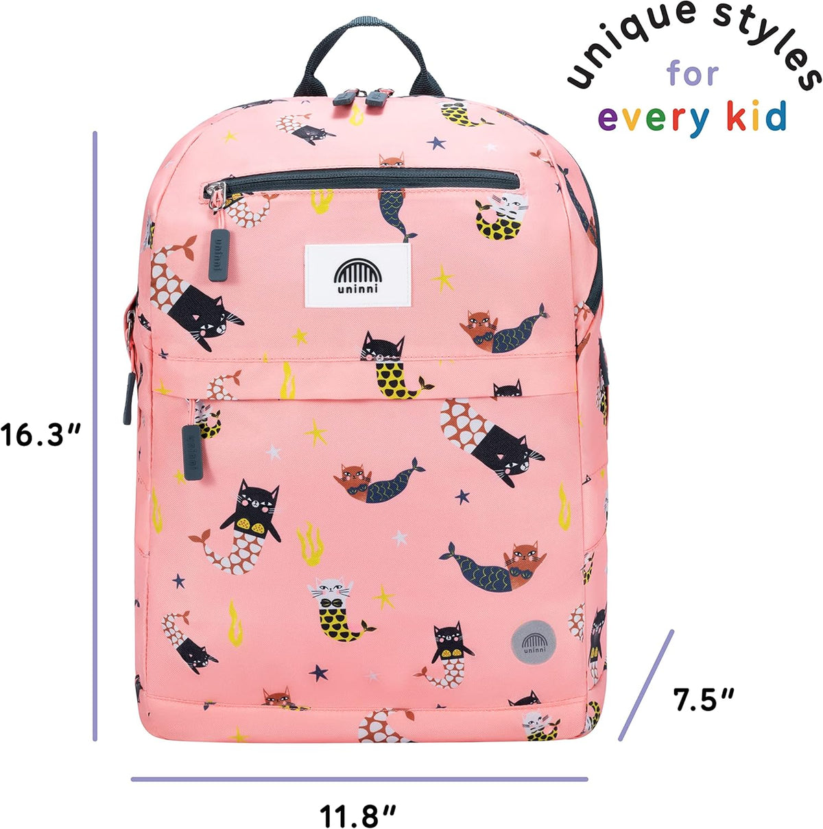 uninni 16" Kid's Backpack for Girls and Boys Age 6+ with Padded, and Adjustable Shoulder Straps.
