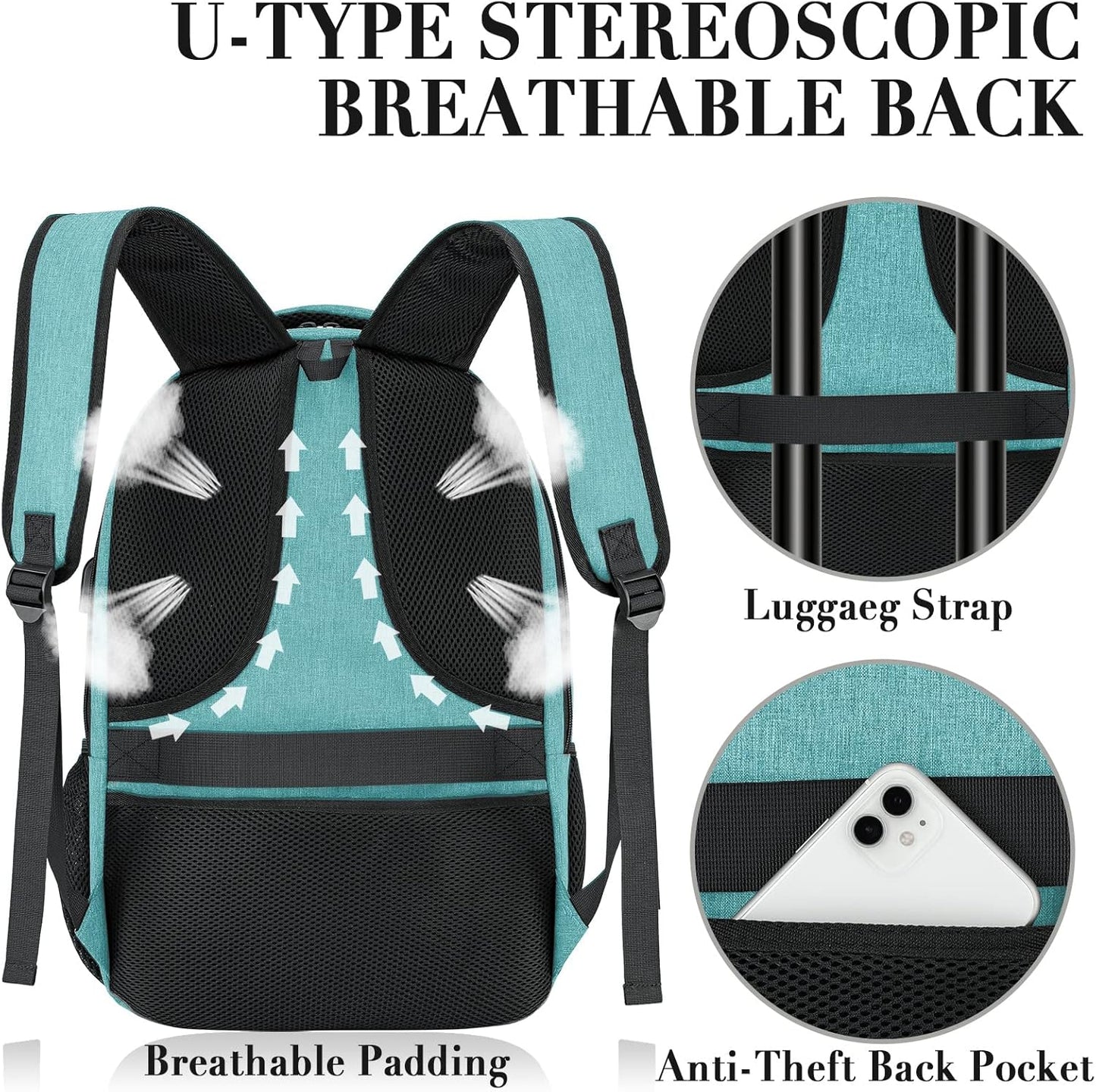BIKROD Teal Backpack for Women and Men, Extra Large School Backpacks for Teens, Water Resistant Back Pack with USB Charging Port Fits 17 Inch Laptop, Business Anti Theft Durable Computer Bag Gifts