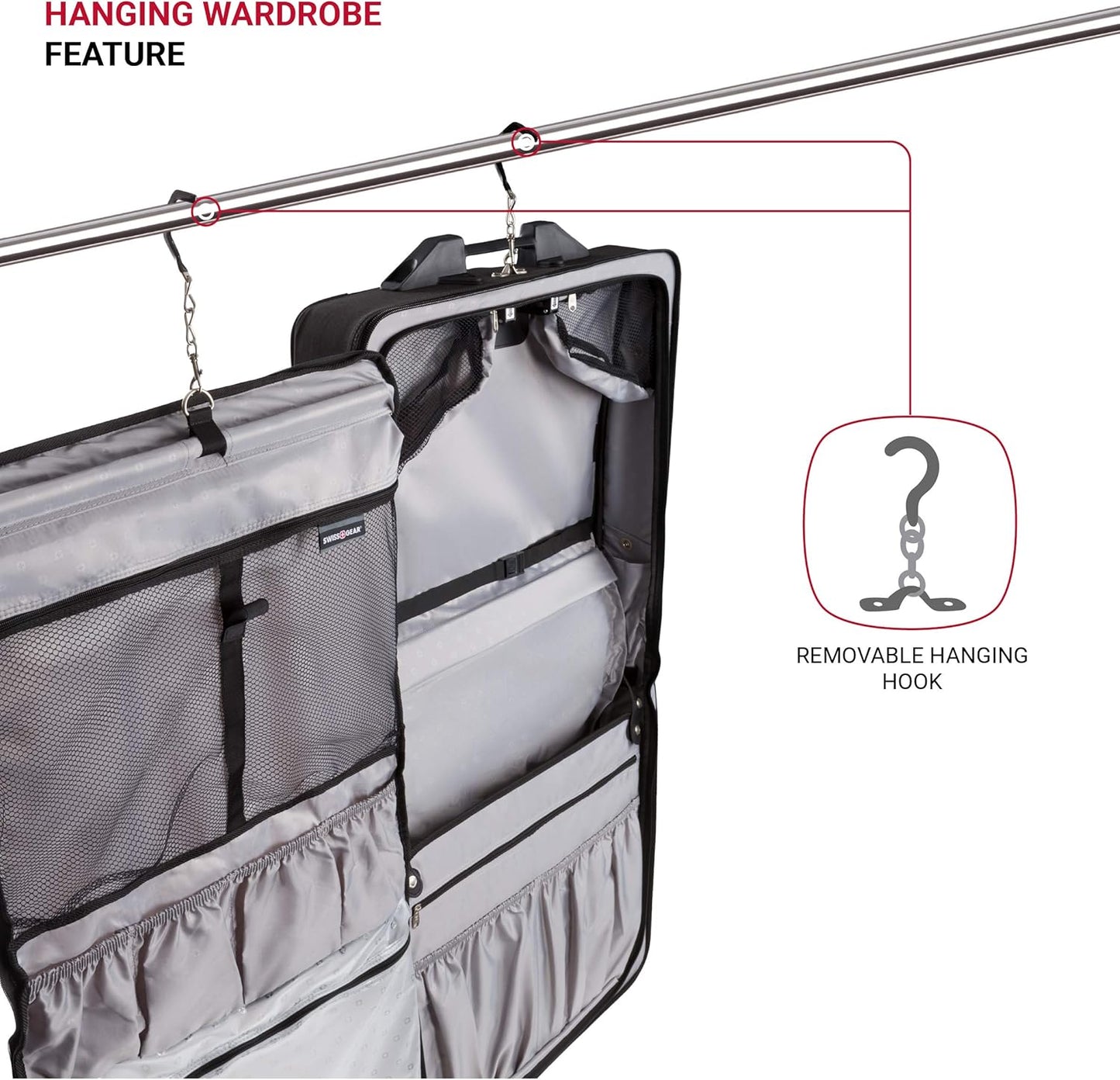 SwissGear 7895 Premium Rolling Garment Bag, Bonus Hanging Feature, Men's and Women's, Carry-on