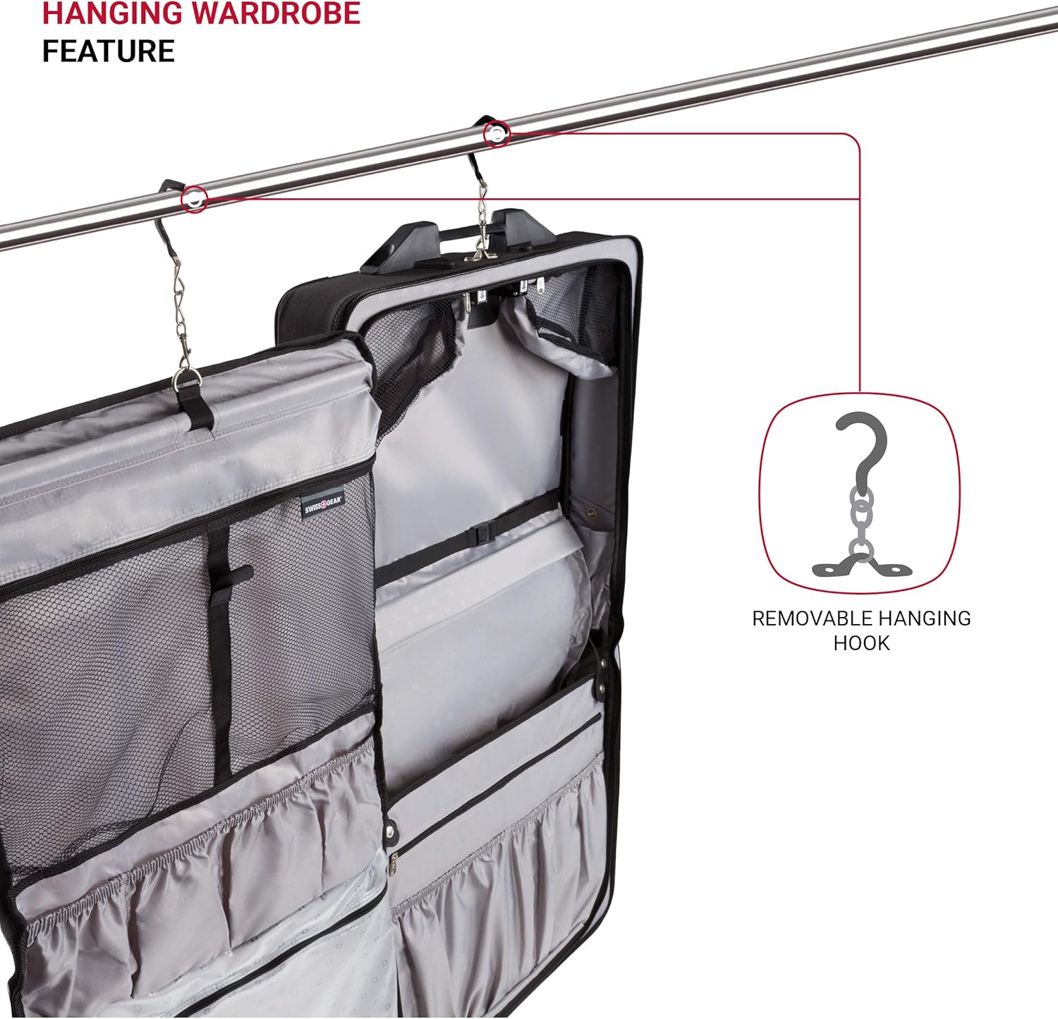 SwissGear 7895 Premium Rolling Garment Bag, Bonus Hanging Feature, Men's and Women's, Carry-on