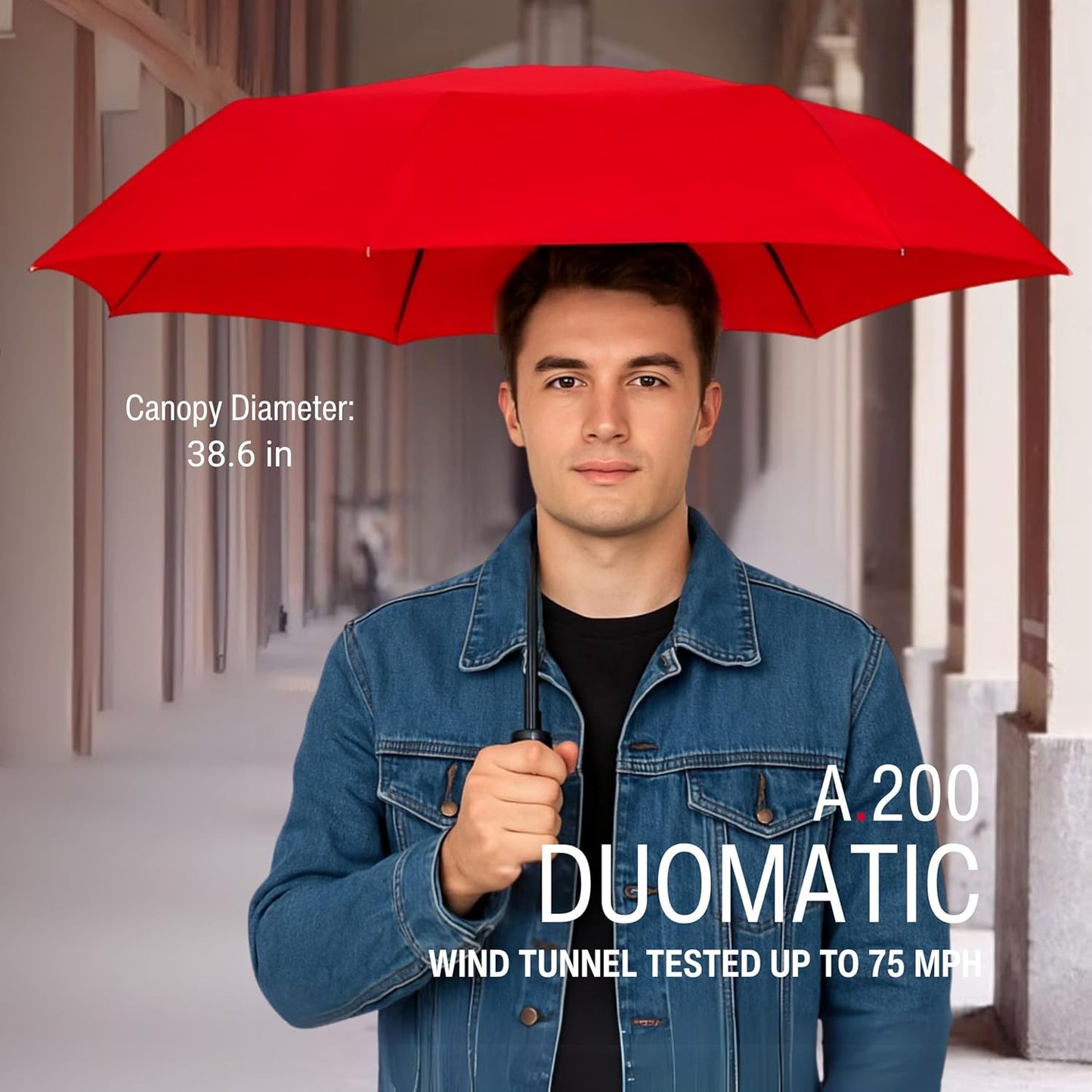 Knirps A.200 Medium Duomatic Windproof Umbrella for Adults – Automatic Open Close 38.5" Canopy, Travel Case Included