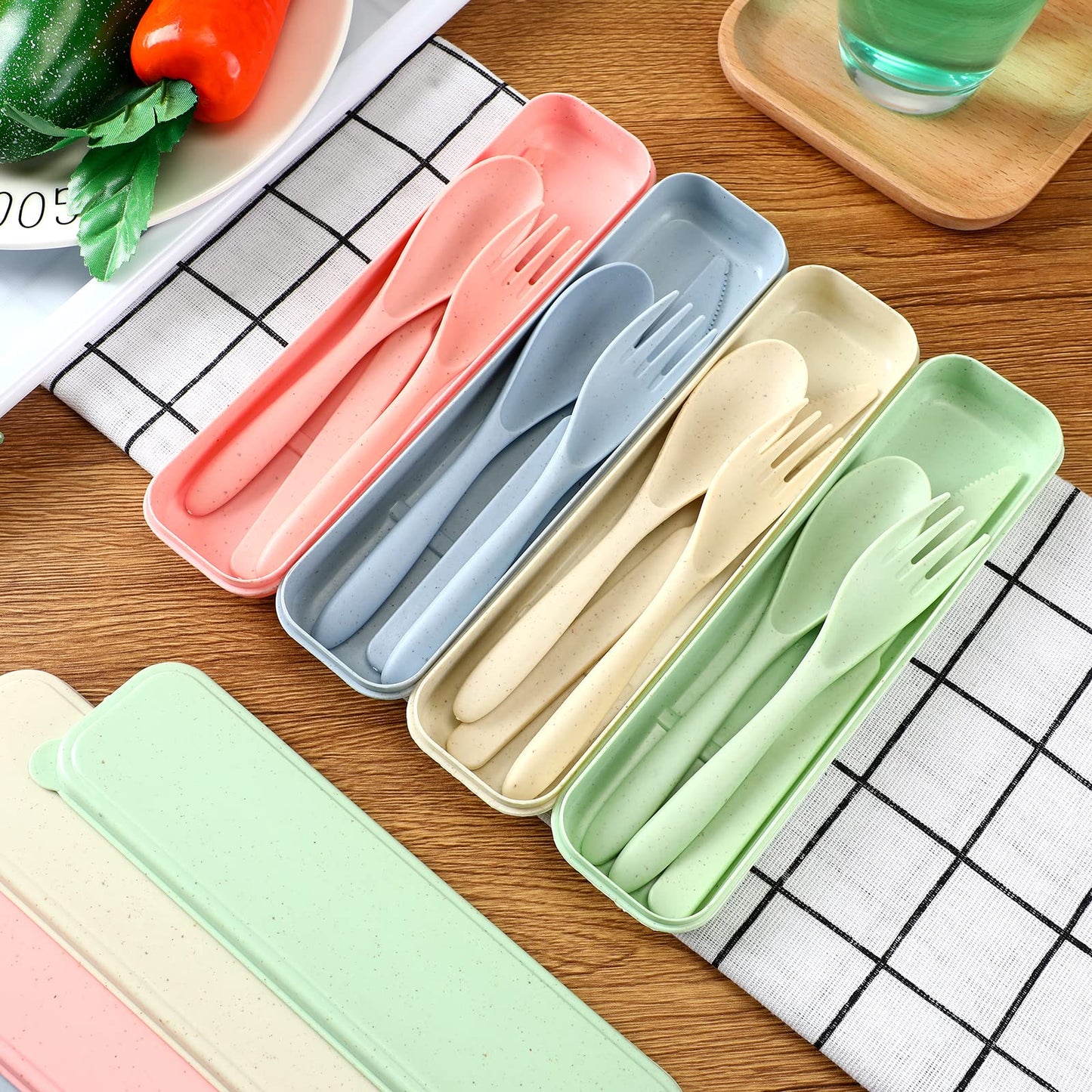 Jinei Reusable Travel Utensils Set Wheat Straw with Case,Bright